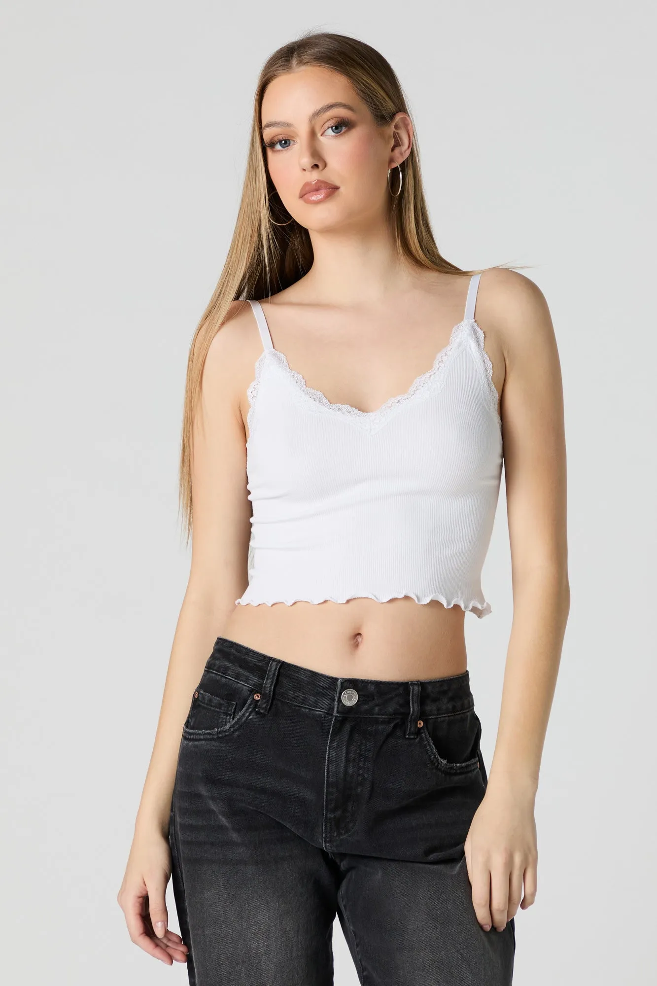 Ribbed Lace Trim Lettuce Edge Cami sold by Urban Planet product image thumbnail 2