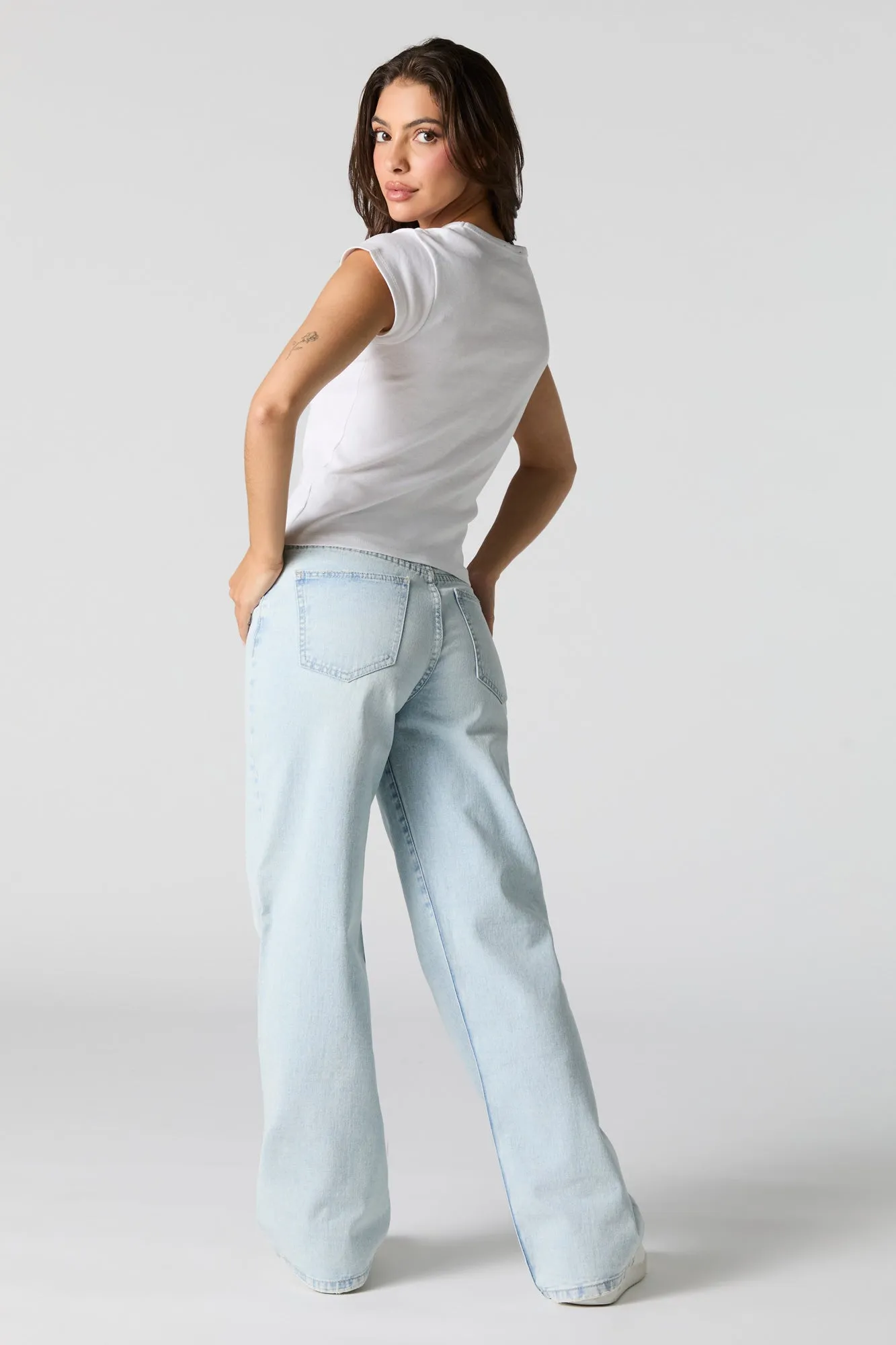 Light Wash Distressed High Rise Wide Leg Jean sold by Urban Planet product image thumbnail 3