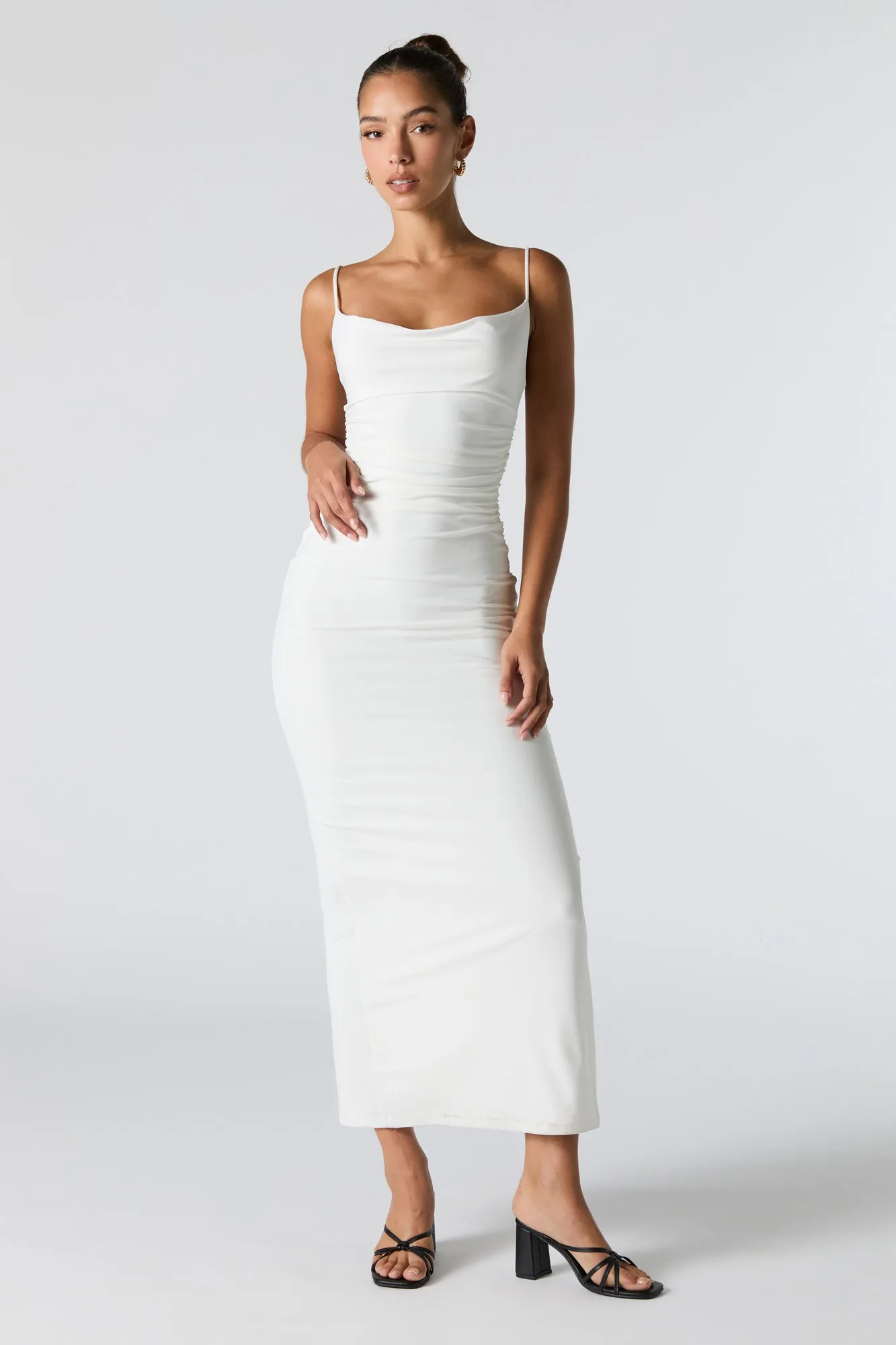 Ruched Cowl Neck Slit Back Maxi Dress sold by Urban Planet product image thumbnail 4