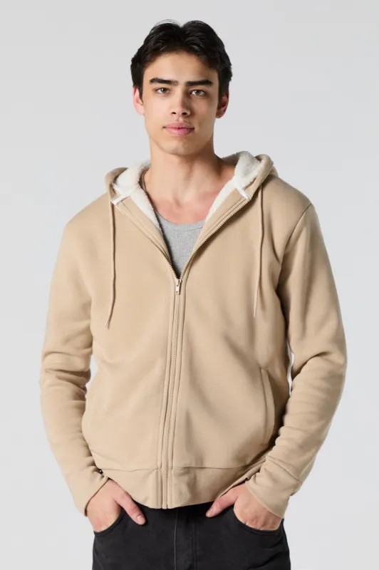 Sherpa Lined Zip-Up Fleece Hoodie sold by Urban Planet