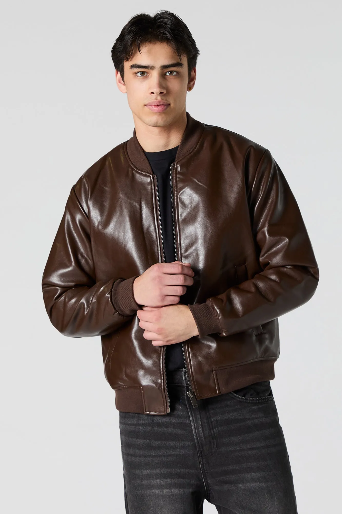 Faux Leather Bomber Jacket sold by Urban Planet