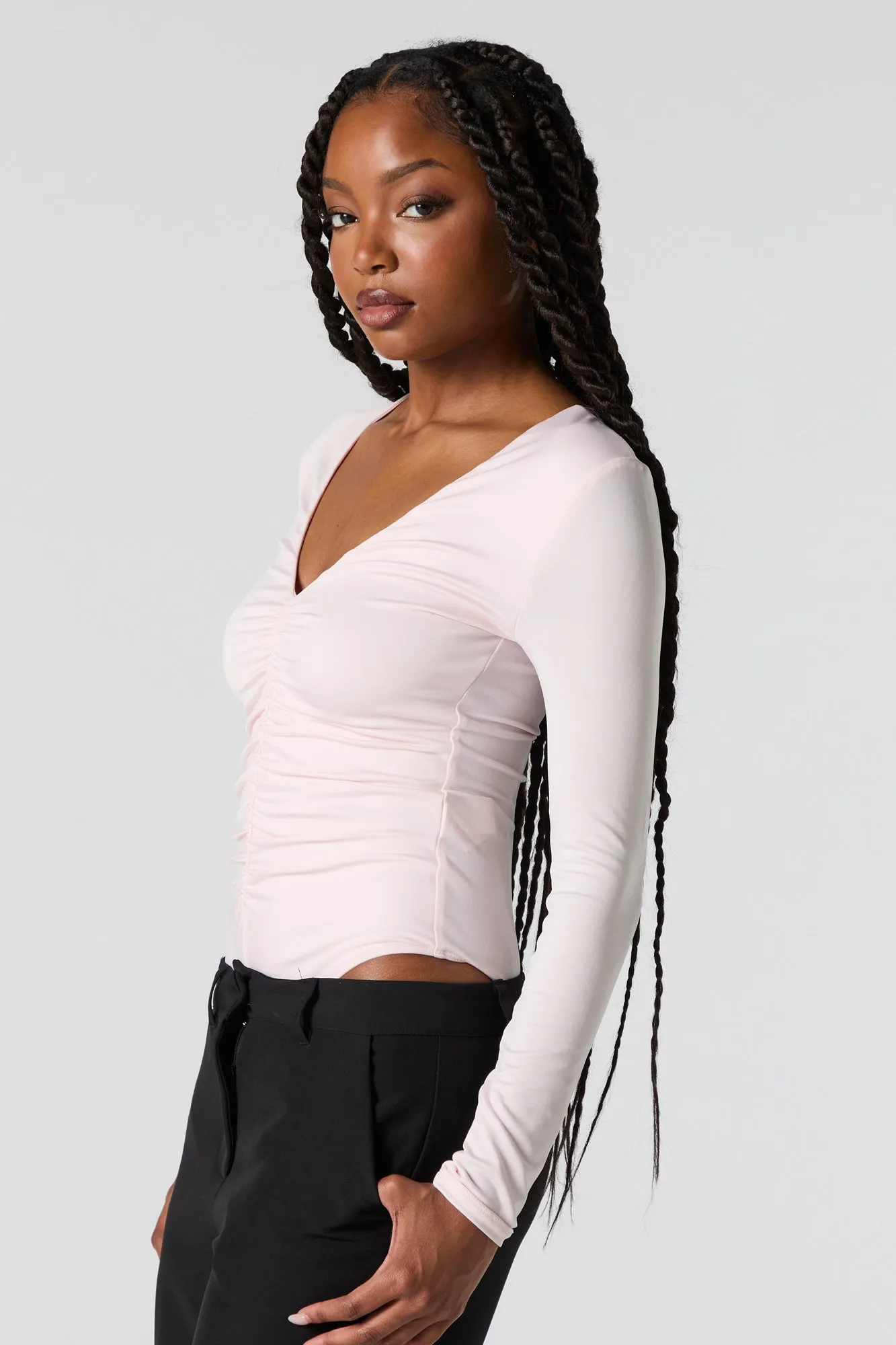 Maillot profilé ruché à manches longues avec encolure en V sold by Urban Planet product image thumbnail 2