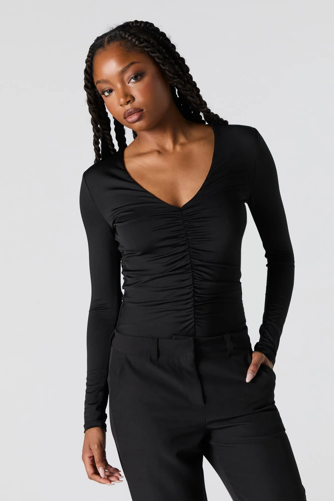 Contour Ruched V-Neck Long Sleeve Bodysuit sold by Urban Planet product image thumbnail 5