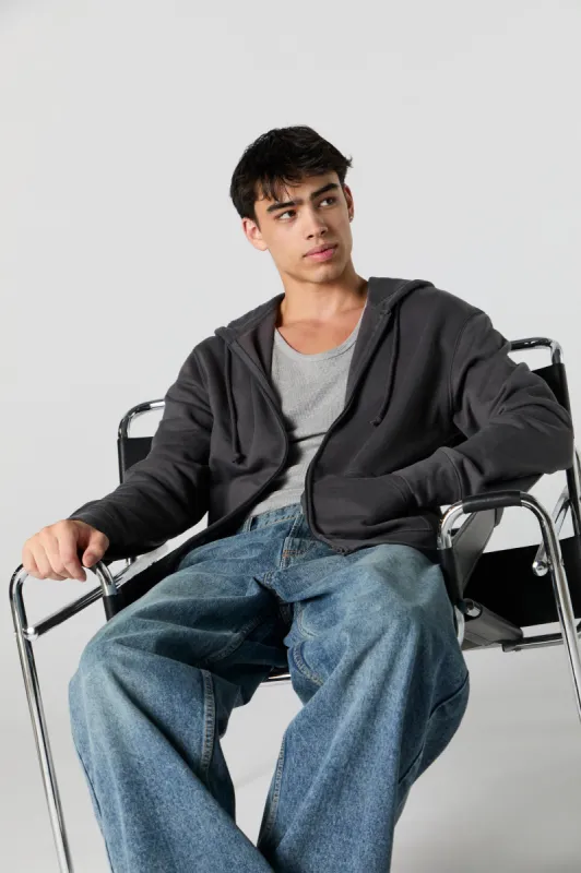 Solid Fleece Zip-Up Hoodie sold by Urban Planet