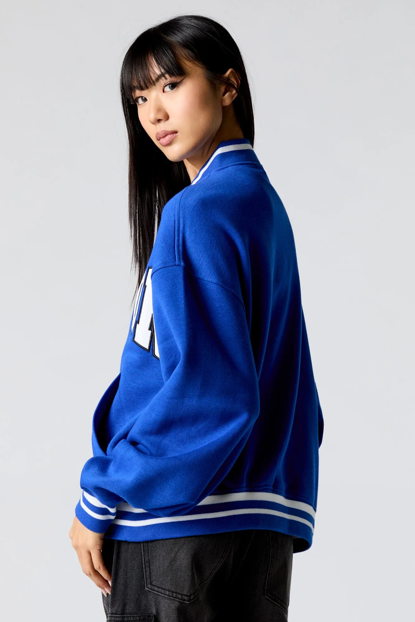 Embroidered Fleece Varsity Jacket sold by Urban Planet product image thumbnail 5