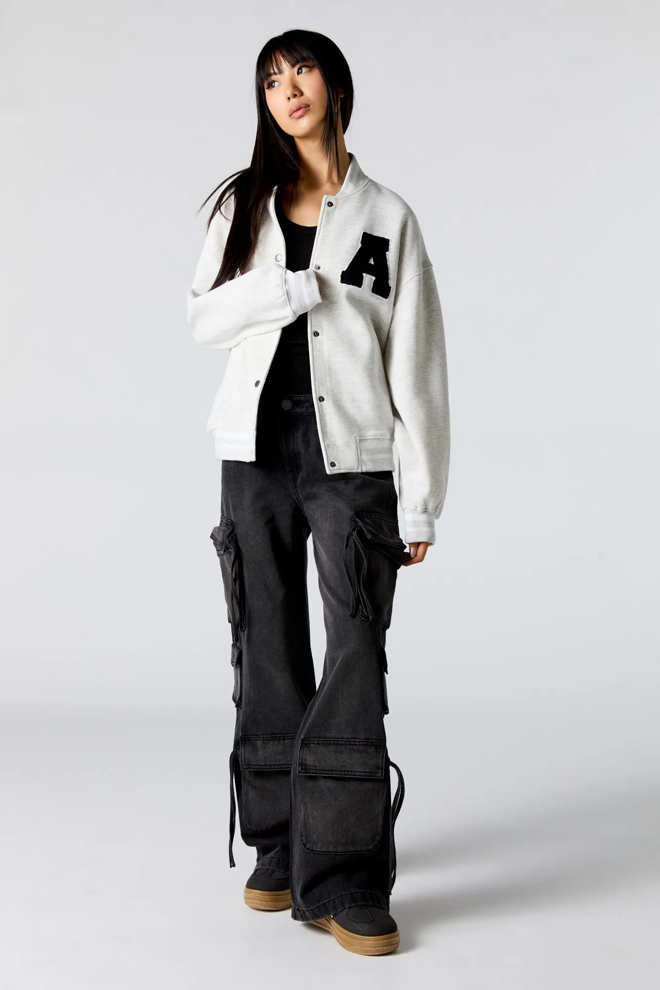 Embroidered Fleece Varsity Jacket sold by Urban Planet product image thumbnail 3