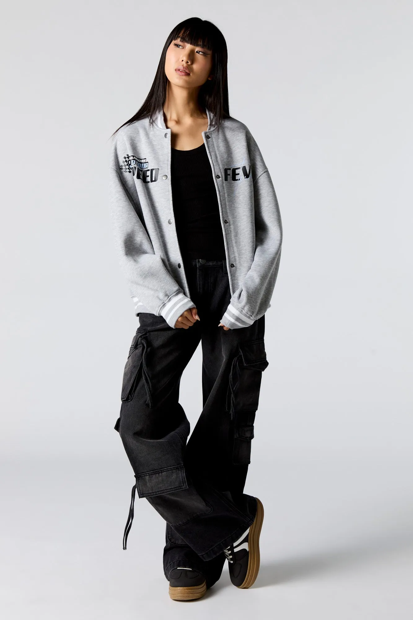 Racing Graphic Fleece Varsity Jacket sold by Urban Planet product image thumbnail 3