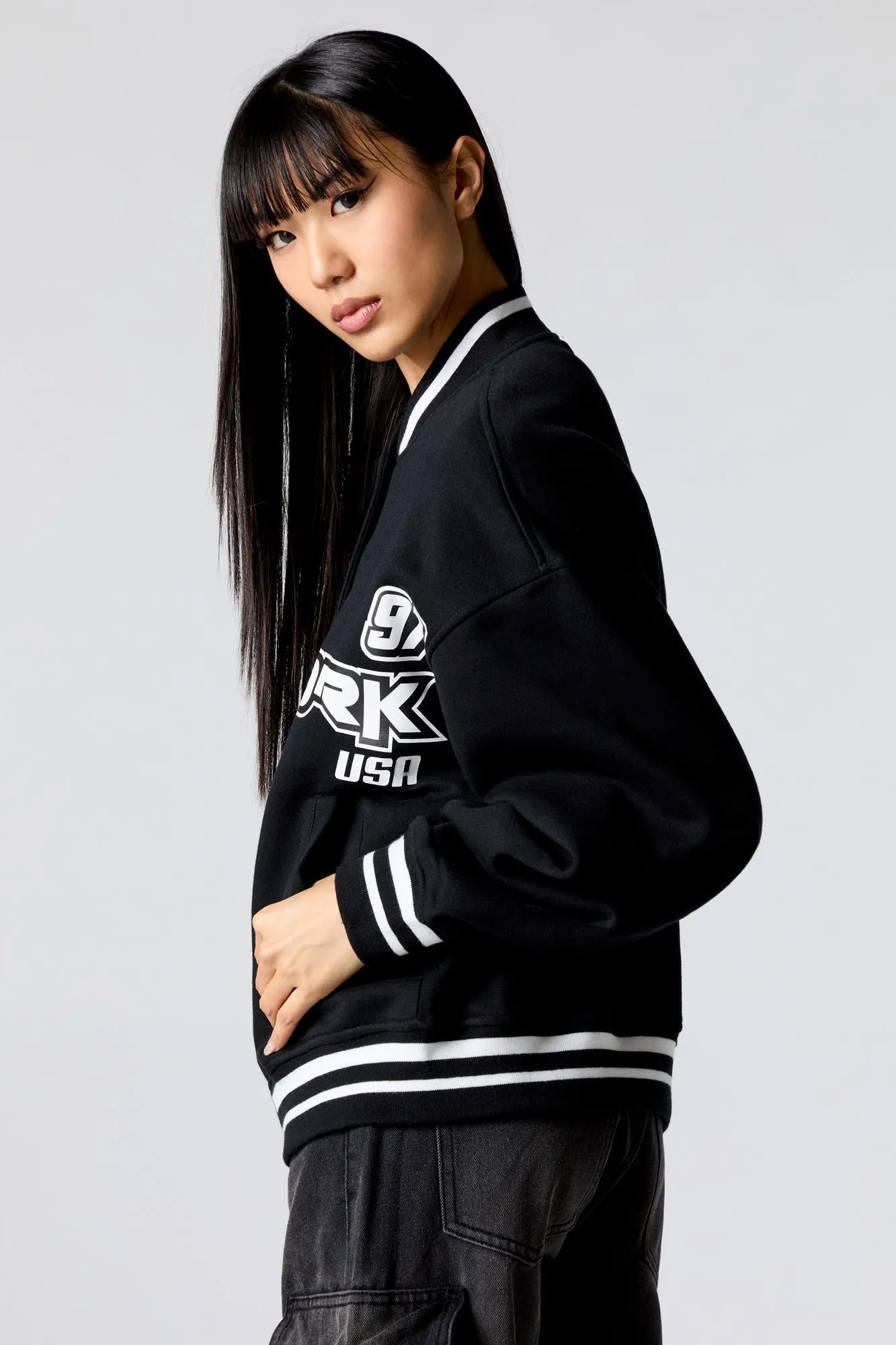 Racing Graphic Fleece Varsity Jacket sold by Urban Planet product image thumbnail 5