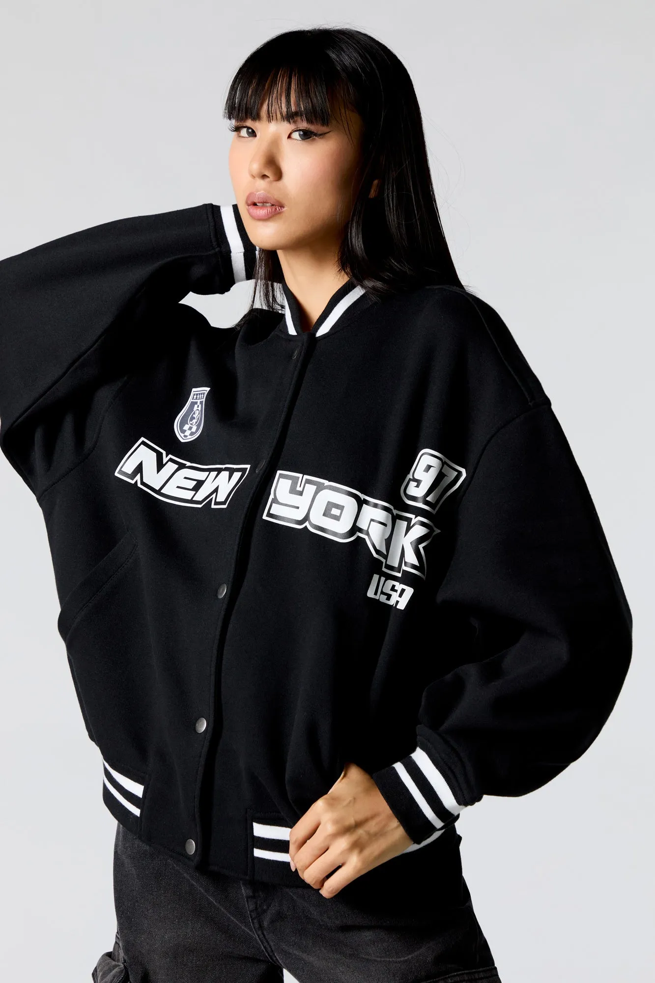 Racing Graphic Fleece Varsity Jacket sold by Urban Planet product image thumbnail 4