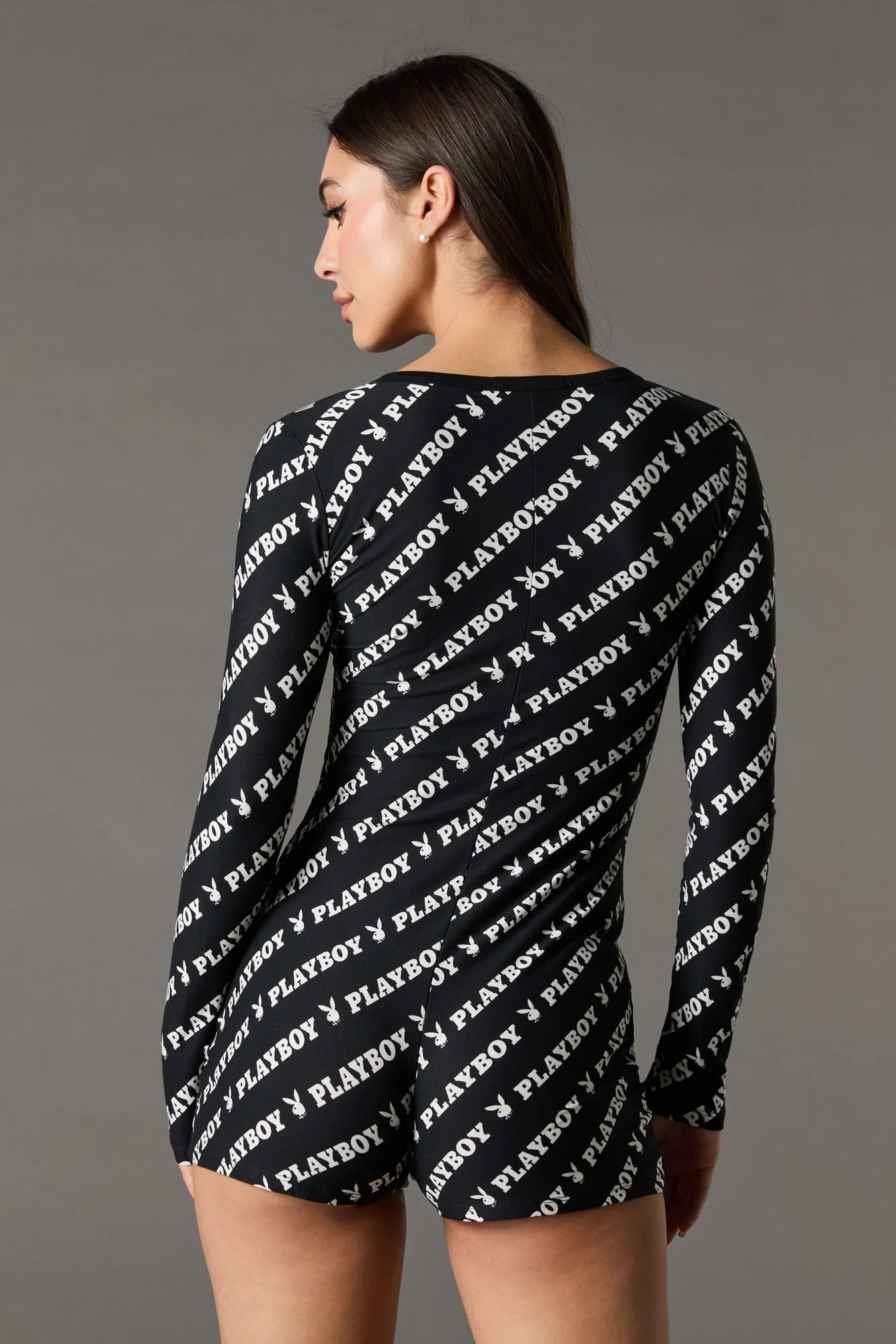 Playboy Print Button Front Pajama Romper sold by Urban Planet product image thumbnail 5