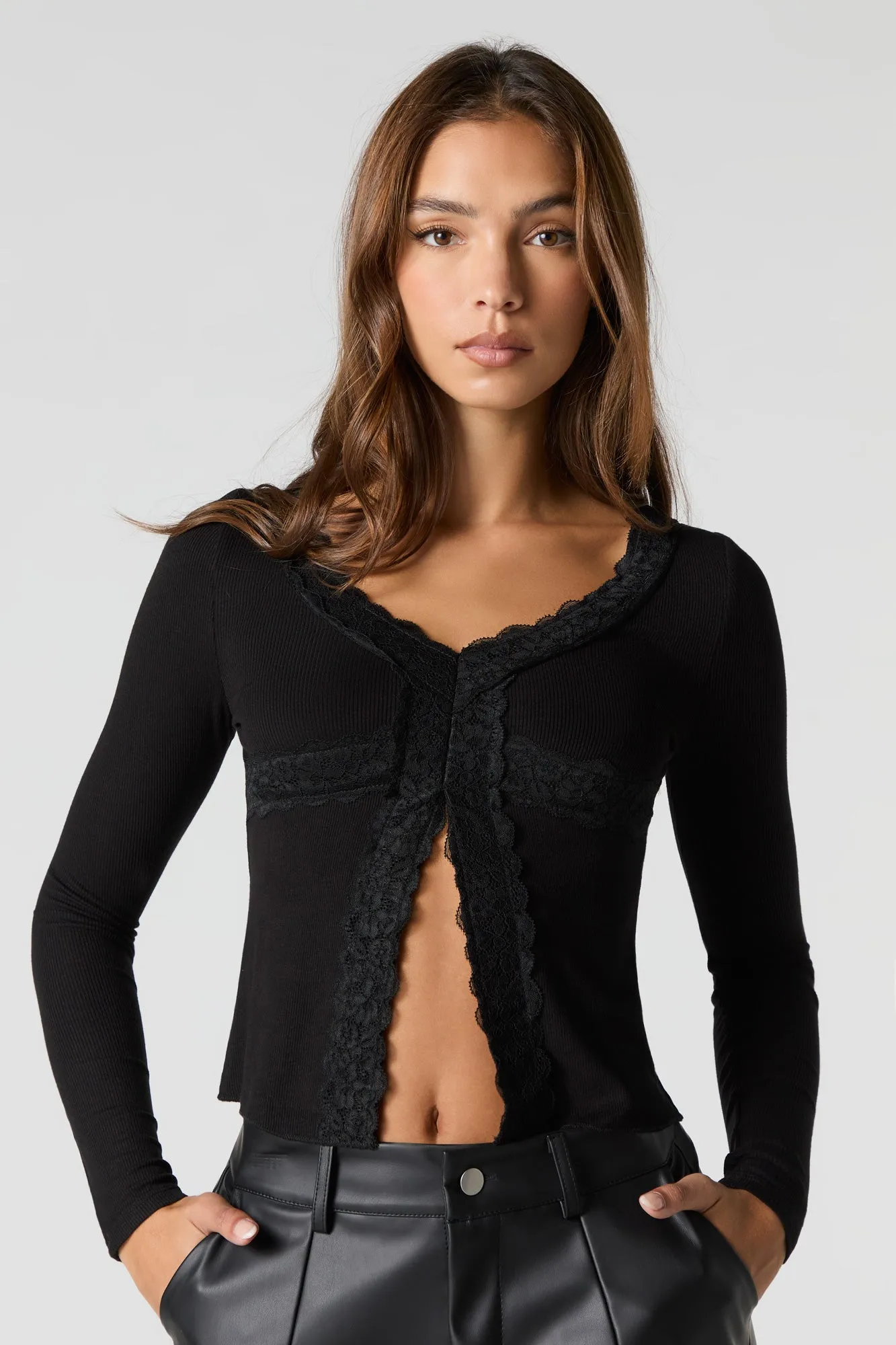 Ribbed Flyaway Lace Top sold by Urban Planet product image thumbnail 4