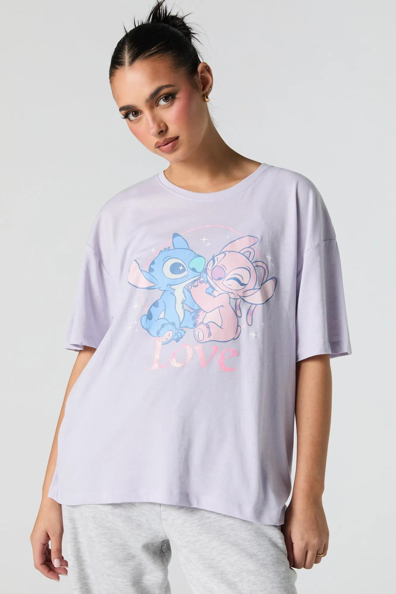 Stitch & Angel Love Graphic Boyfriend T-Shirt sold by Urban Planet