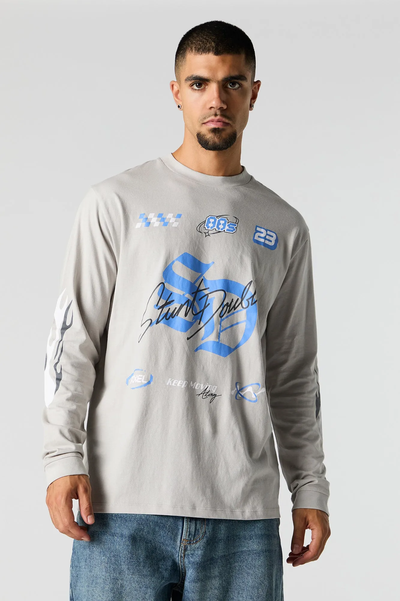 Stunt Double Graphic Long Sleeve Top sold by Urban Planet