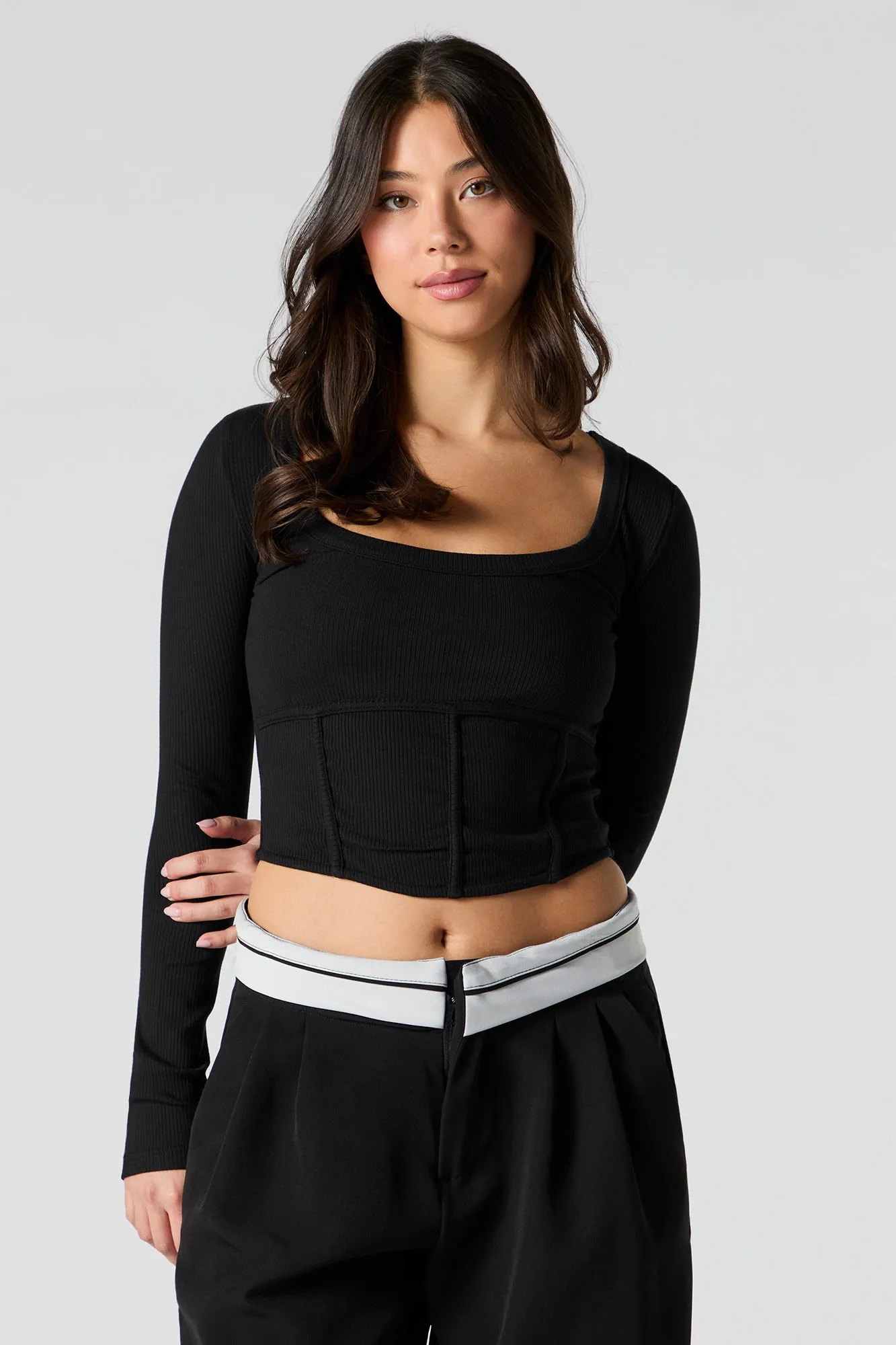 Ribbed Corset Long Sleeve Top sold by Urban Planet product image thumbnail 4