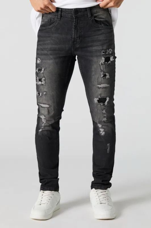 Black Vintage Wash Distressed Skinny Jean sold by Urban Planet