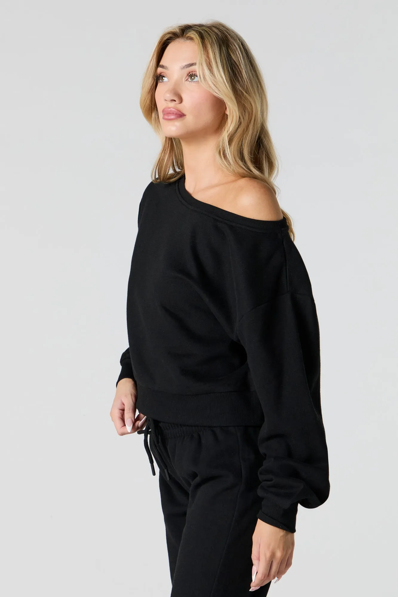 Fleece Off Shoulder Sweatshirt sold by Urban Planet product image thumbnail 4