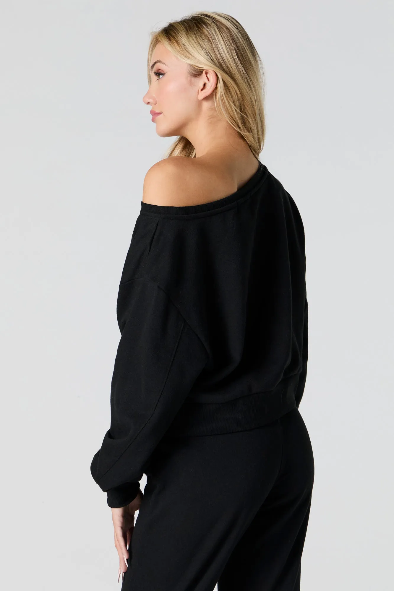 Fleece Off Shoulder Sweatshirt sold by Urban Planet product image thumbnail 5