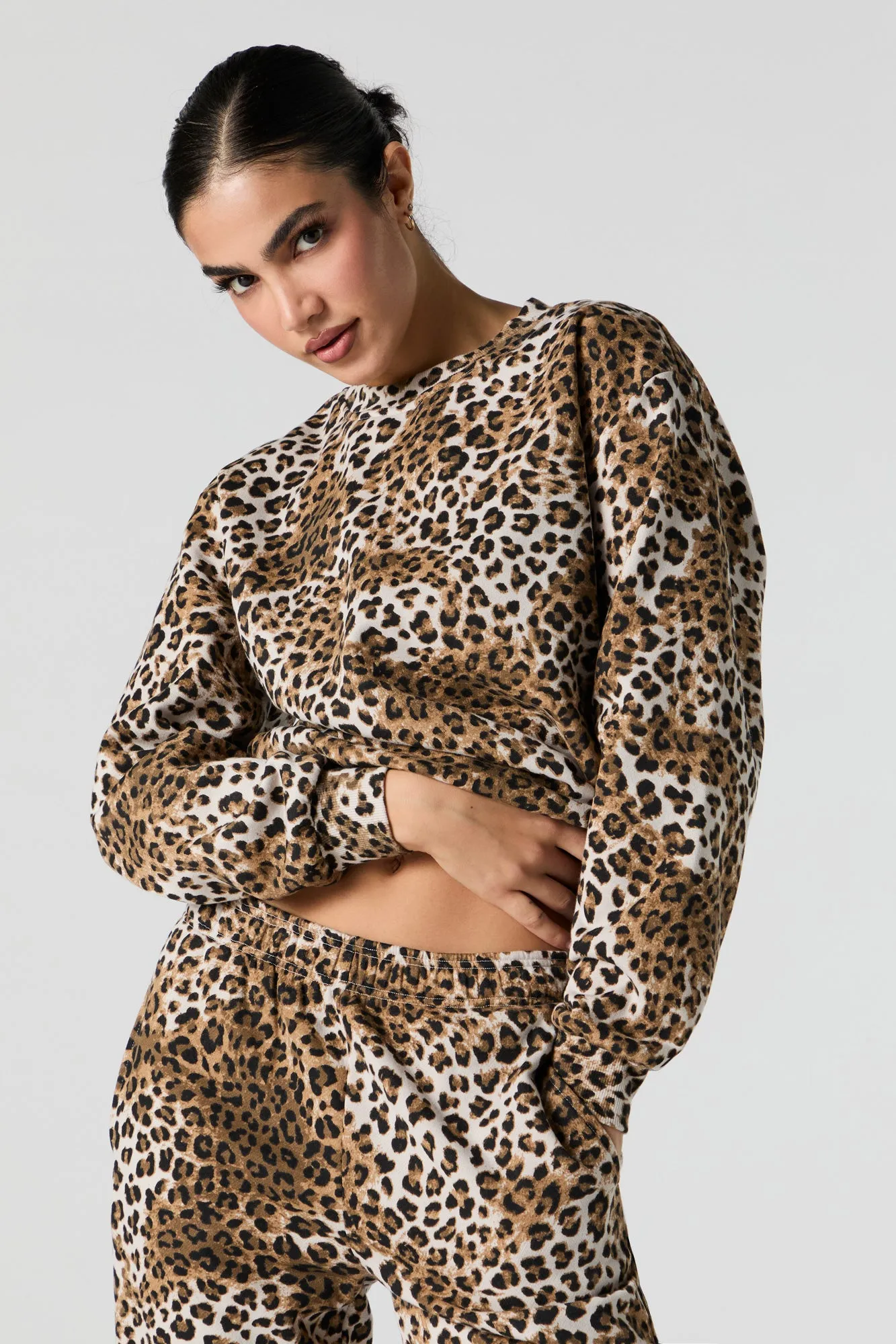 Cheetah Print Fleece Sweatshirt sold by Urban Planet