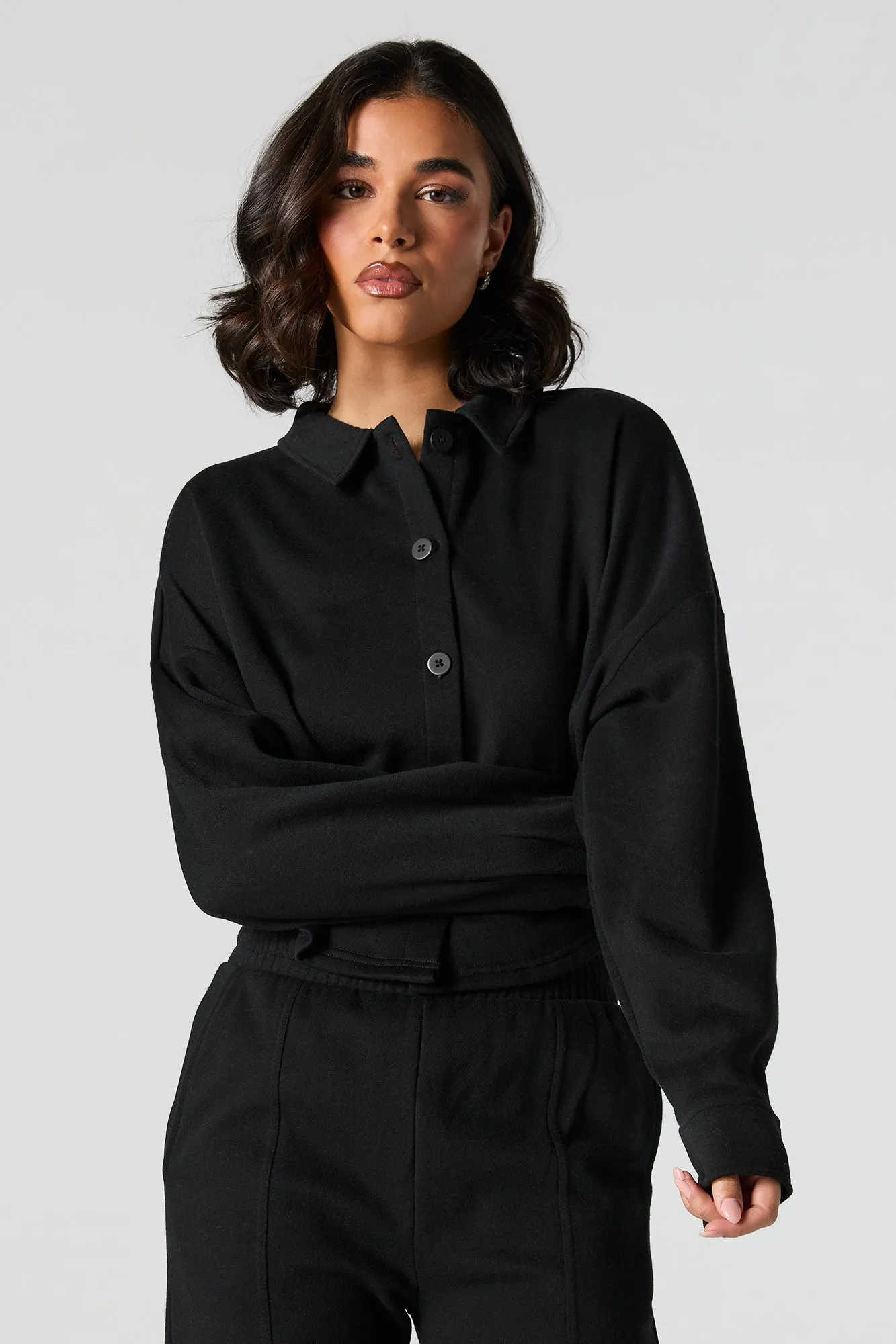 Fleece Button-Up Cropped Shacket sold by Urban Planet product image thumbnail 5