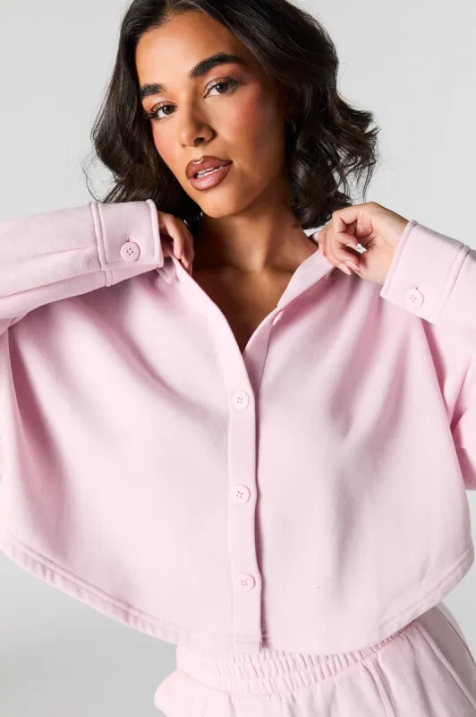 Fleece Button-Up Cropped Shacket sold by Urban Planet