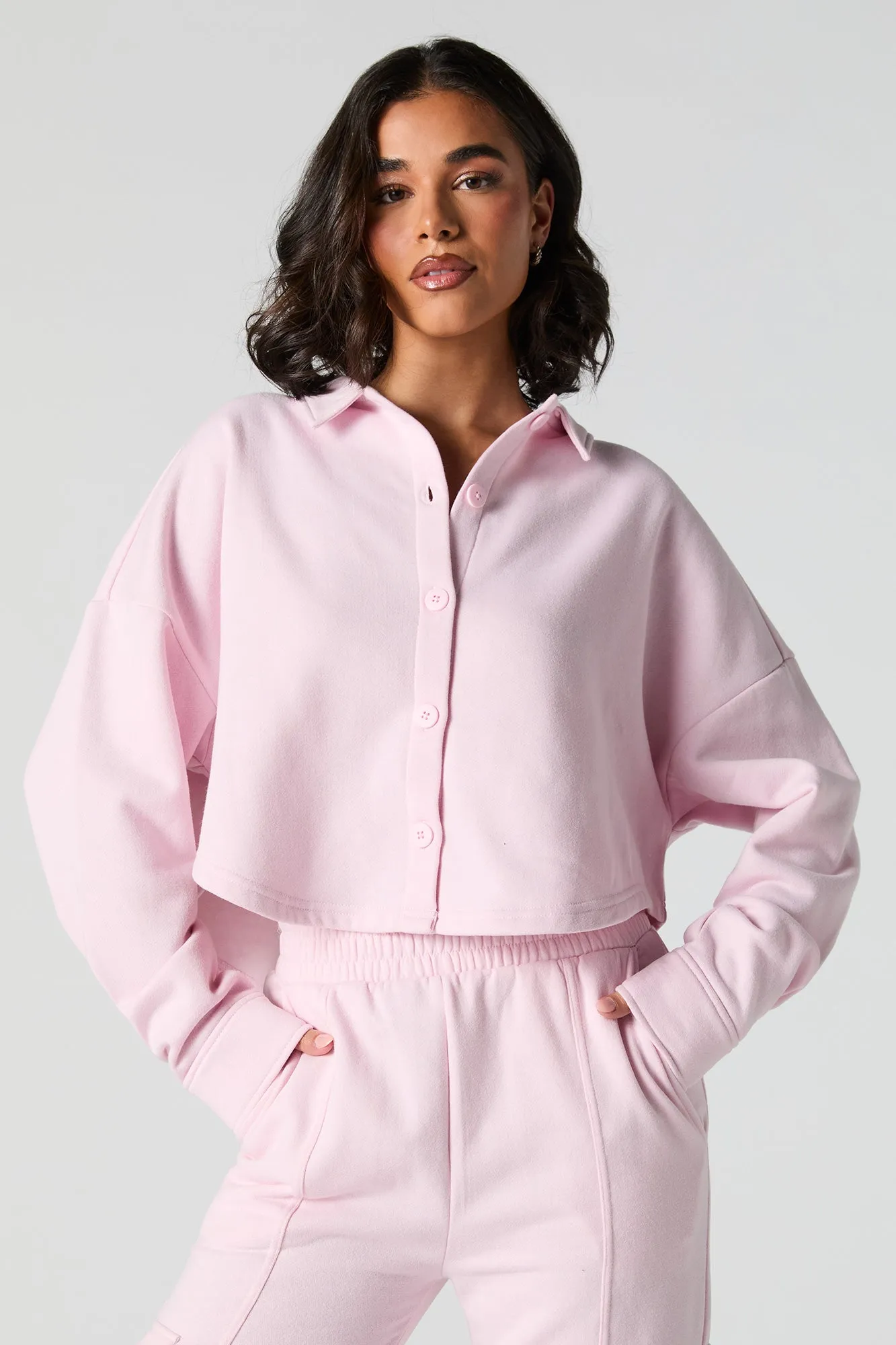Fleece Button-Up Cropped Shacket sold by Urban Planet product image thumbnail 4