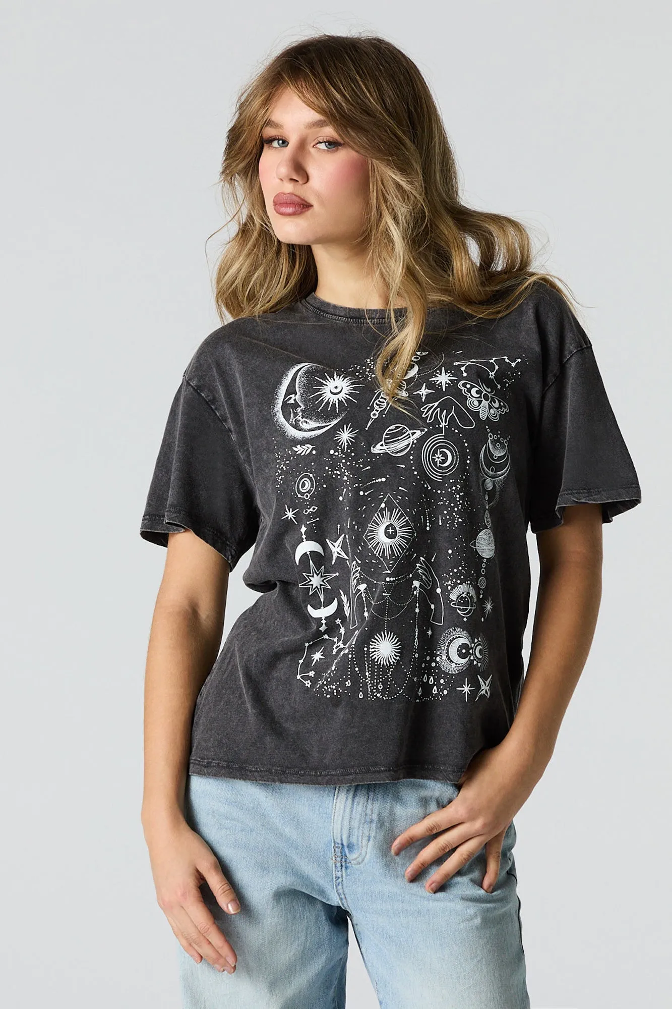Astro Print Graphic Washed Boyfriend T-Shirt sold by Urban Planet