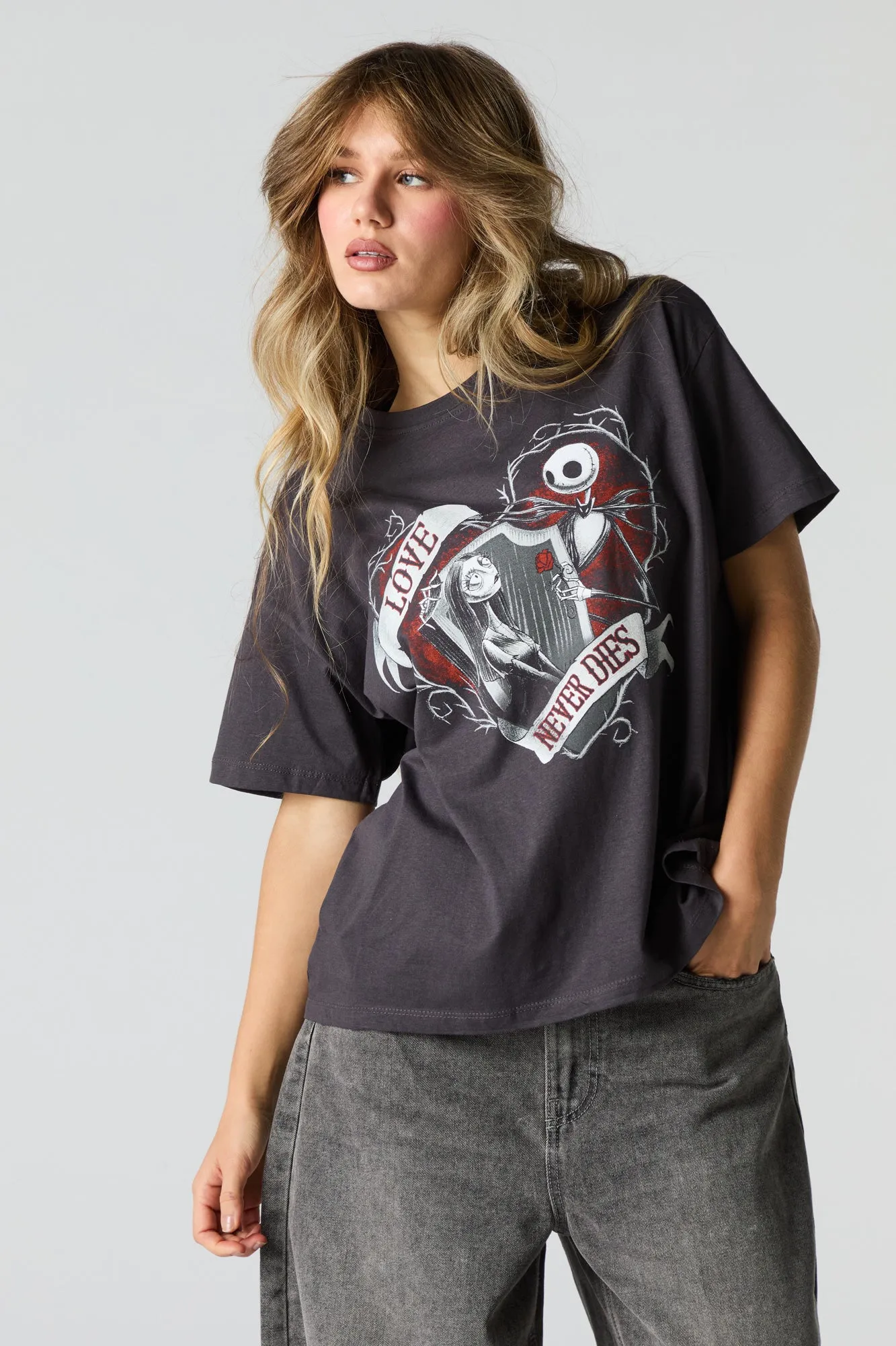 T-shirt de coupe garçonne à imprimé Jack & Sally sold by Urban Planet