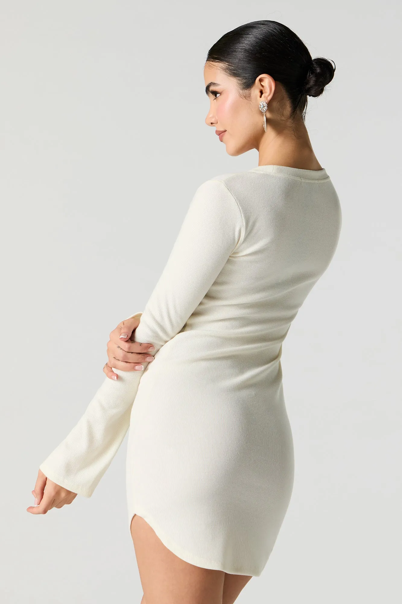Ribbed Curved Hem Long Sleeve Mini Dress sold by Urban Planet product image thumbnail 2