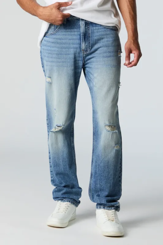 Medium Wash Distressed Straight Leg Jean sold by Urban Planet