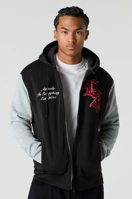 Sherpa Lined Fleece Varsity Hoodie sold by Urban Planet
