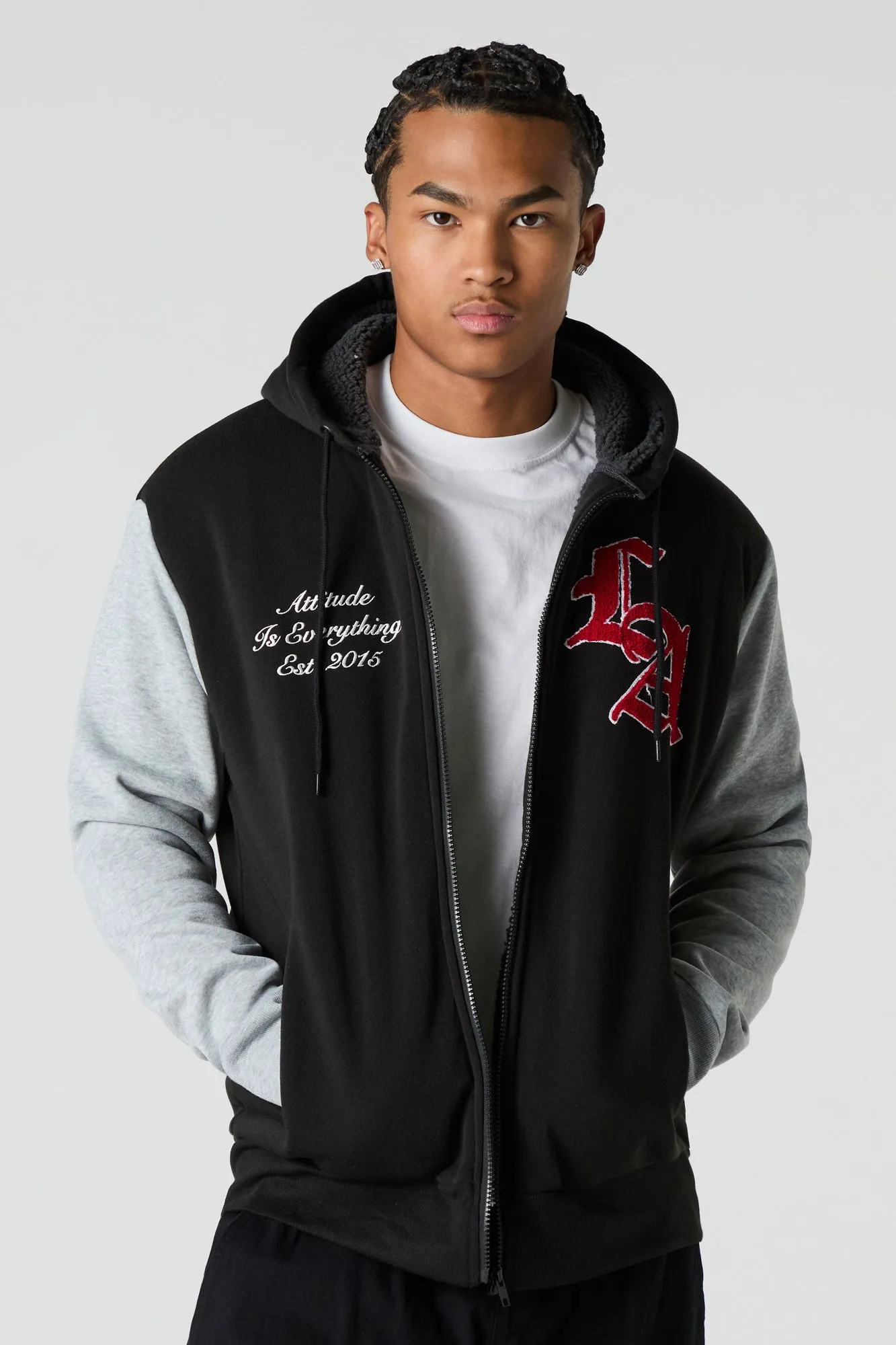 Sherpa Lined Fleece Varsity Hoodie sold by Urban Planet