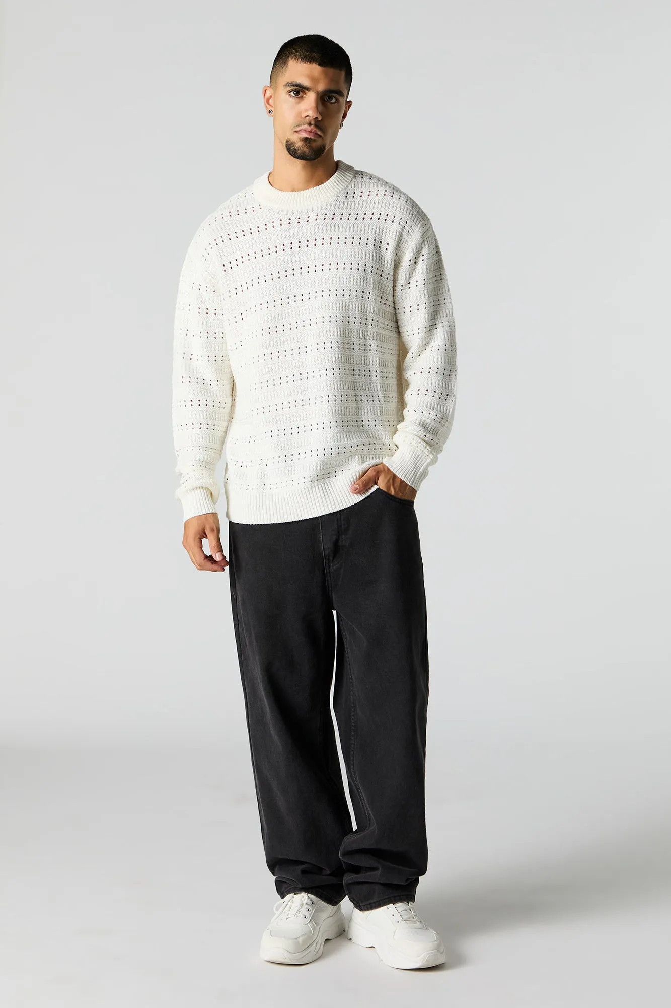Open Knit Crewneck Sweater sold by Urban Planet product image thumbnail 3