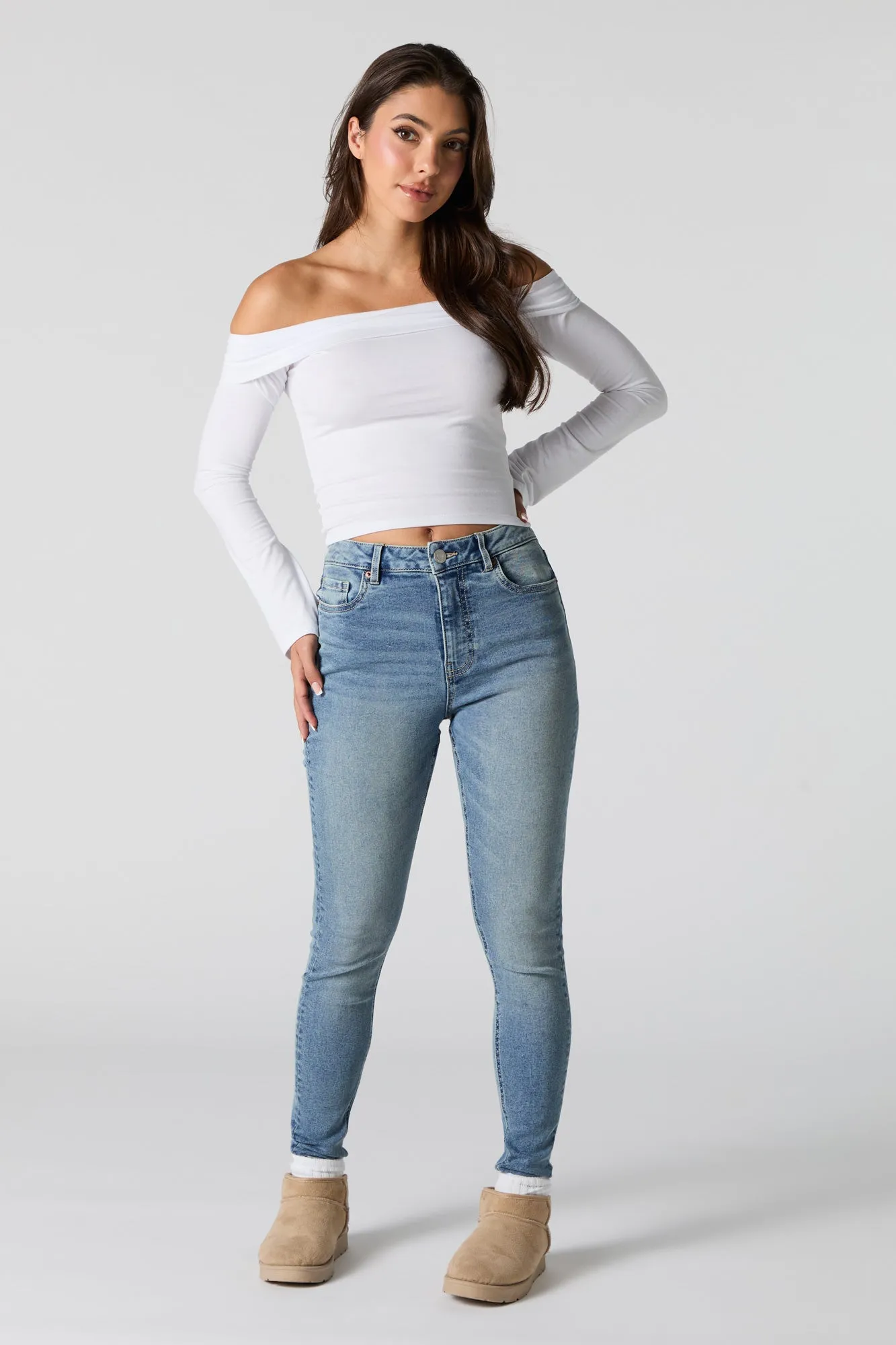 Medium Wash High Rise Skinny Jean sold by Urban Planet