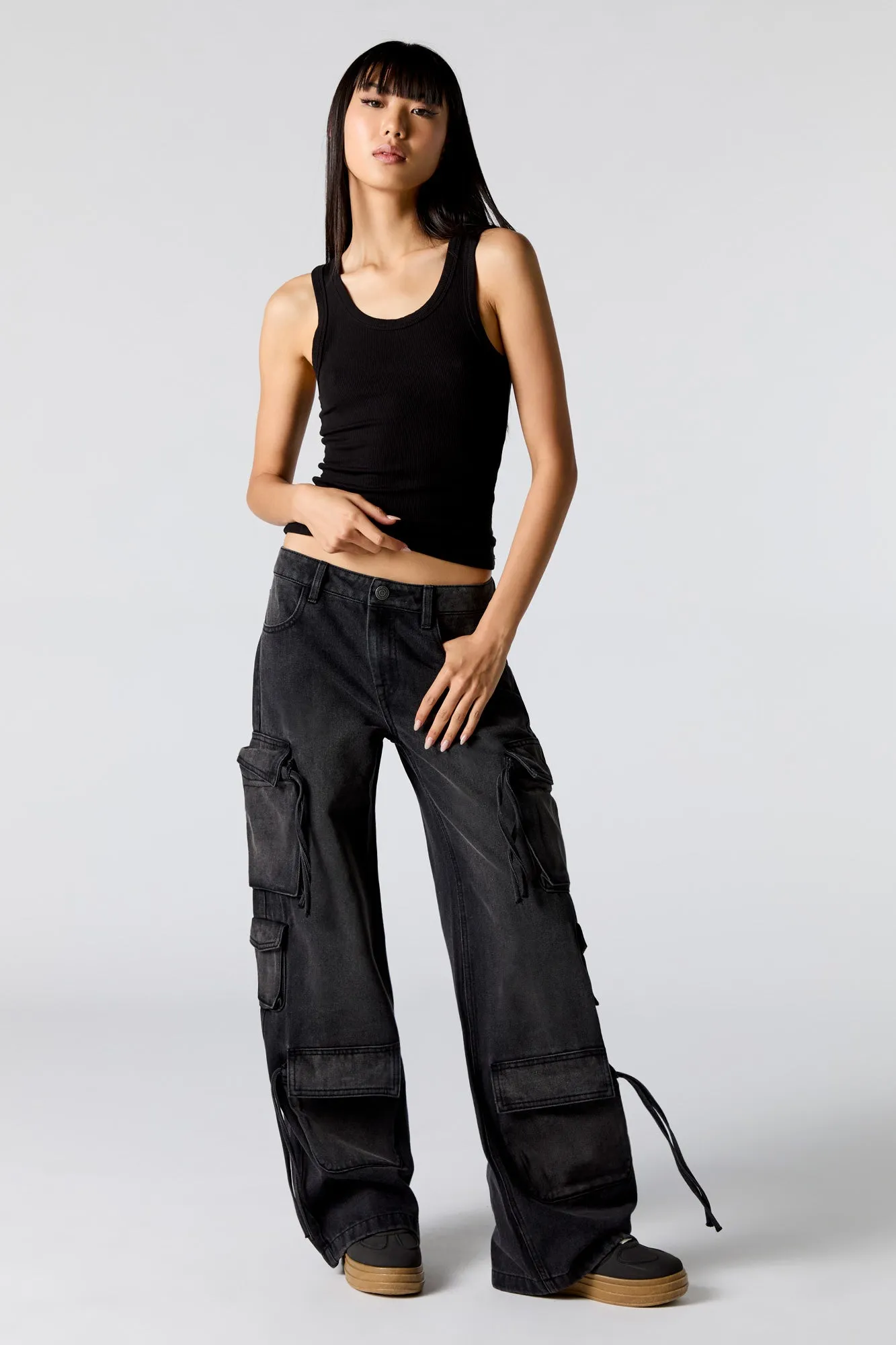 Multi Drawstring Wide Leg Cargo Jean sold by Urban Planet product image thumbnail 4