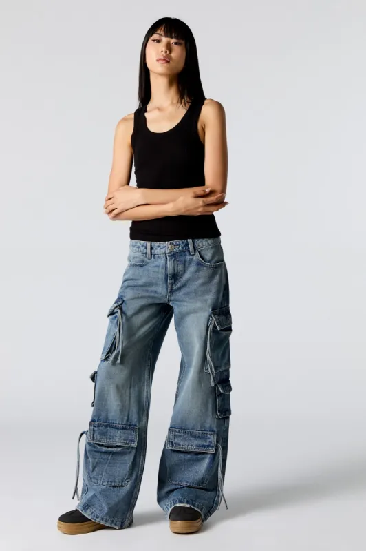 Multi Drawstring Wide Leg Cargo Jean sold by Urban Planet