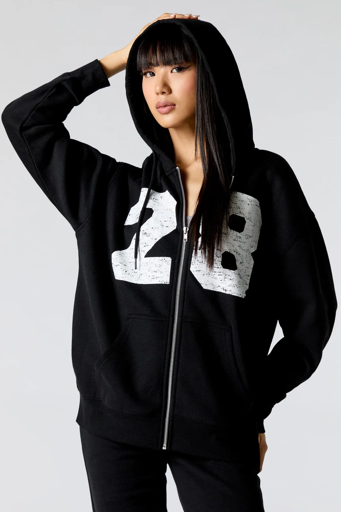 Number Graphic Zip-Up Fleece Hoodie sold by Urban Planet