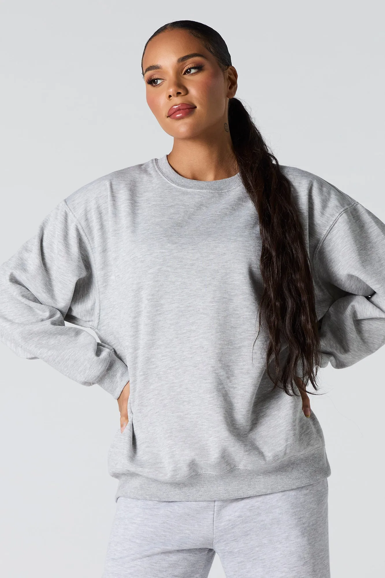 Oversized Solid Fleece Sweatshirt sold by Urban Planet product image thumbnail 4