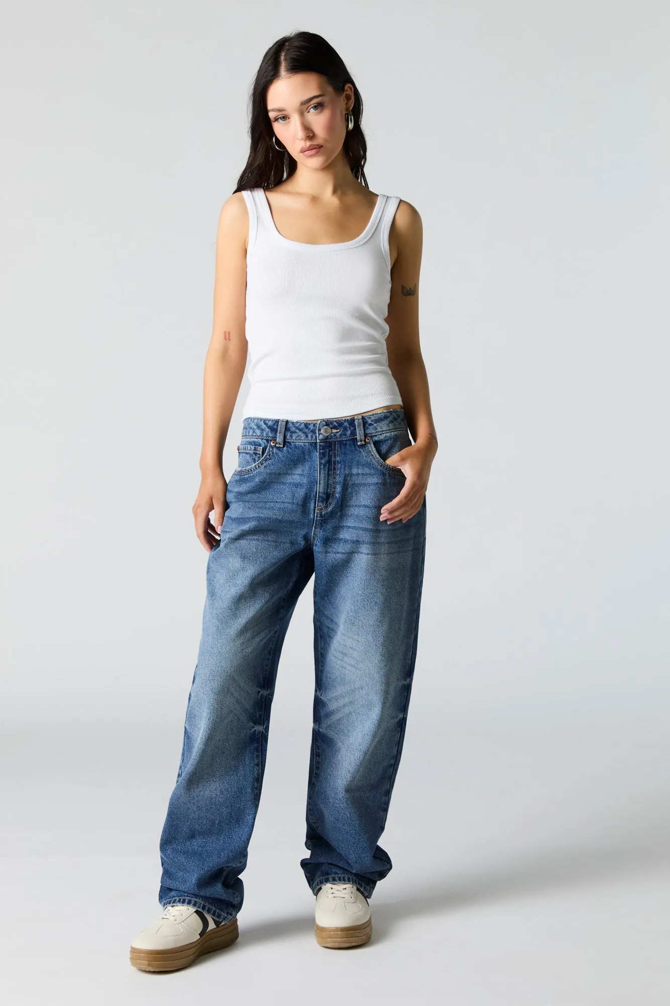 Dark Wash Slouchy Straight Leg Jean sold by Urban Planet
