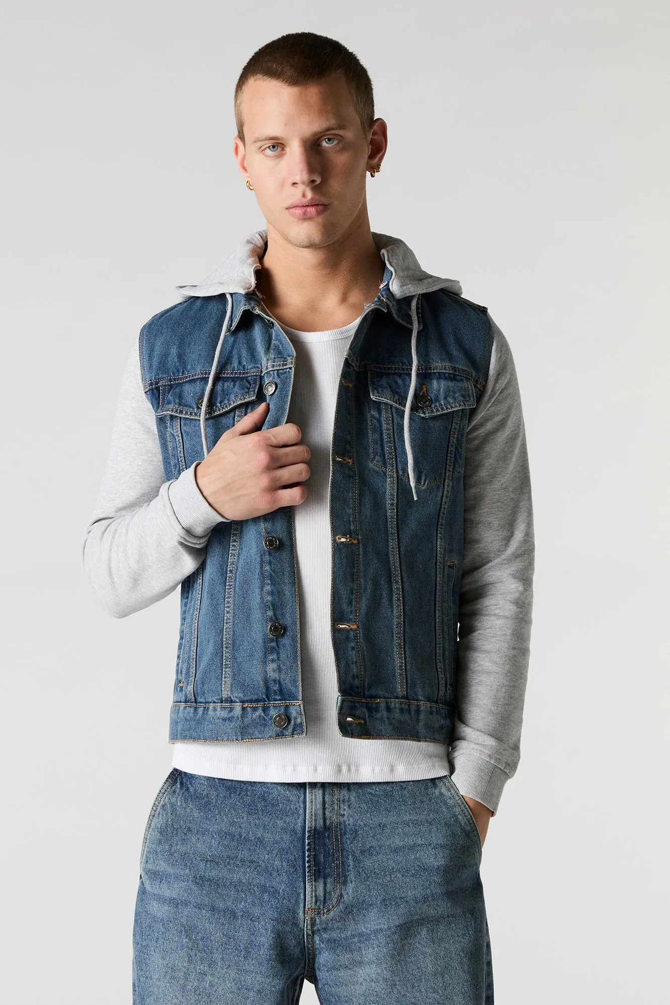 Hooded Denim Trucker Jacket sold by Urban Planet
