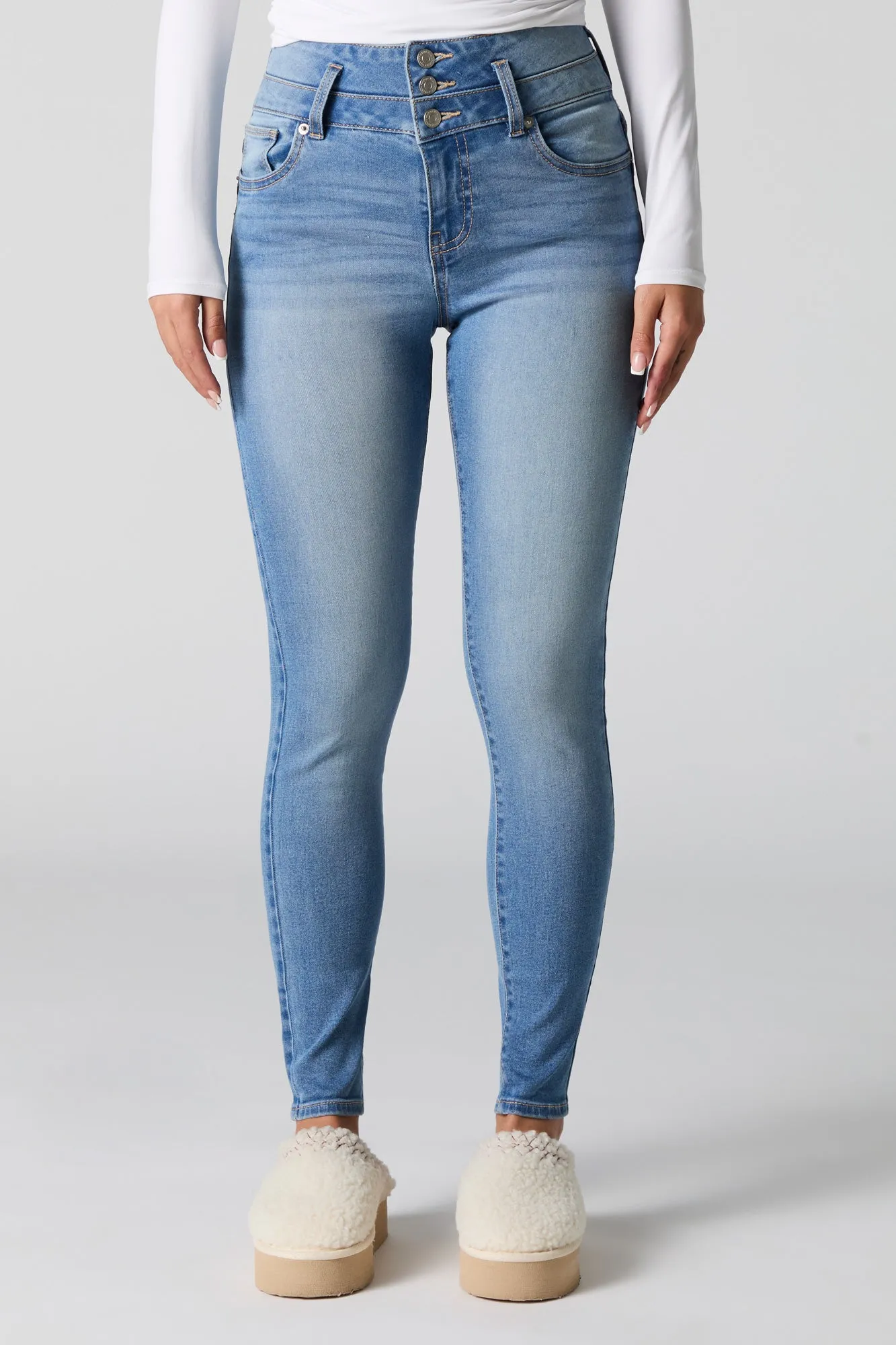 Medium Wash Stacked Waist Stretch Skinny Jean sold by Urban Planet product image thumbnail 2