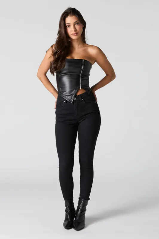 Jean ajusté extensible taille haute délavé noir sold by Urban Planet