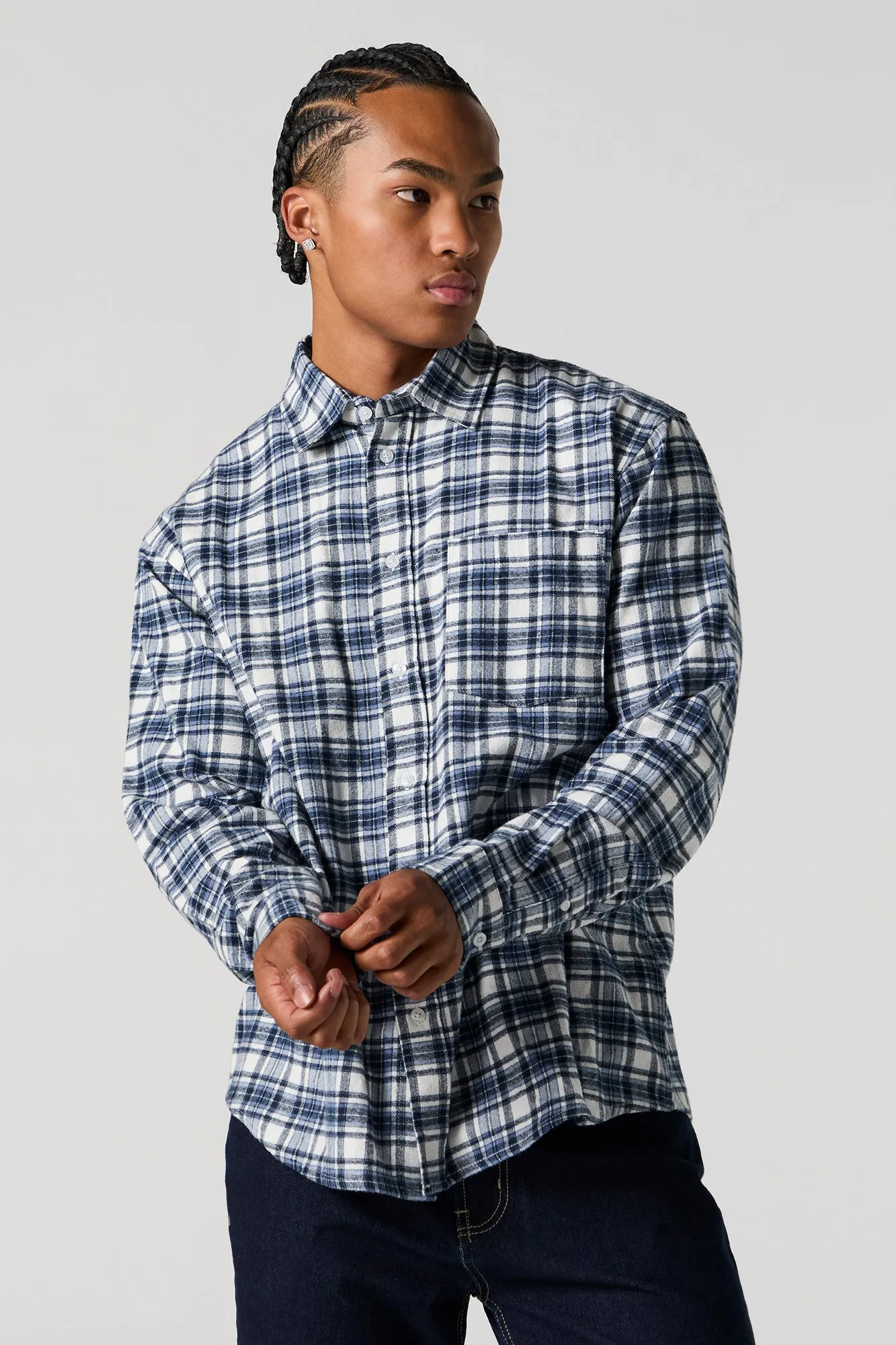 Plaid Flannel Button-Up Top sold by Urban Planet product image thumbnail 4