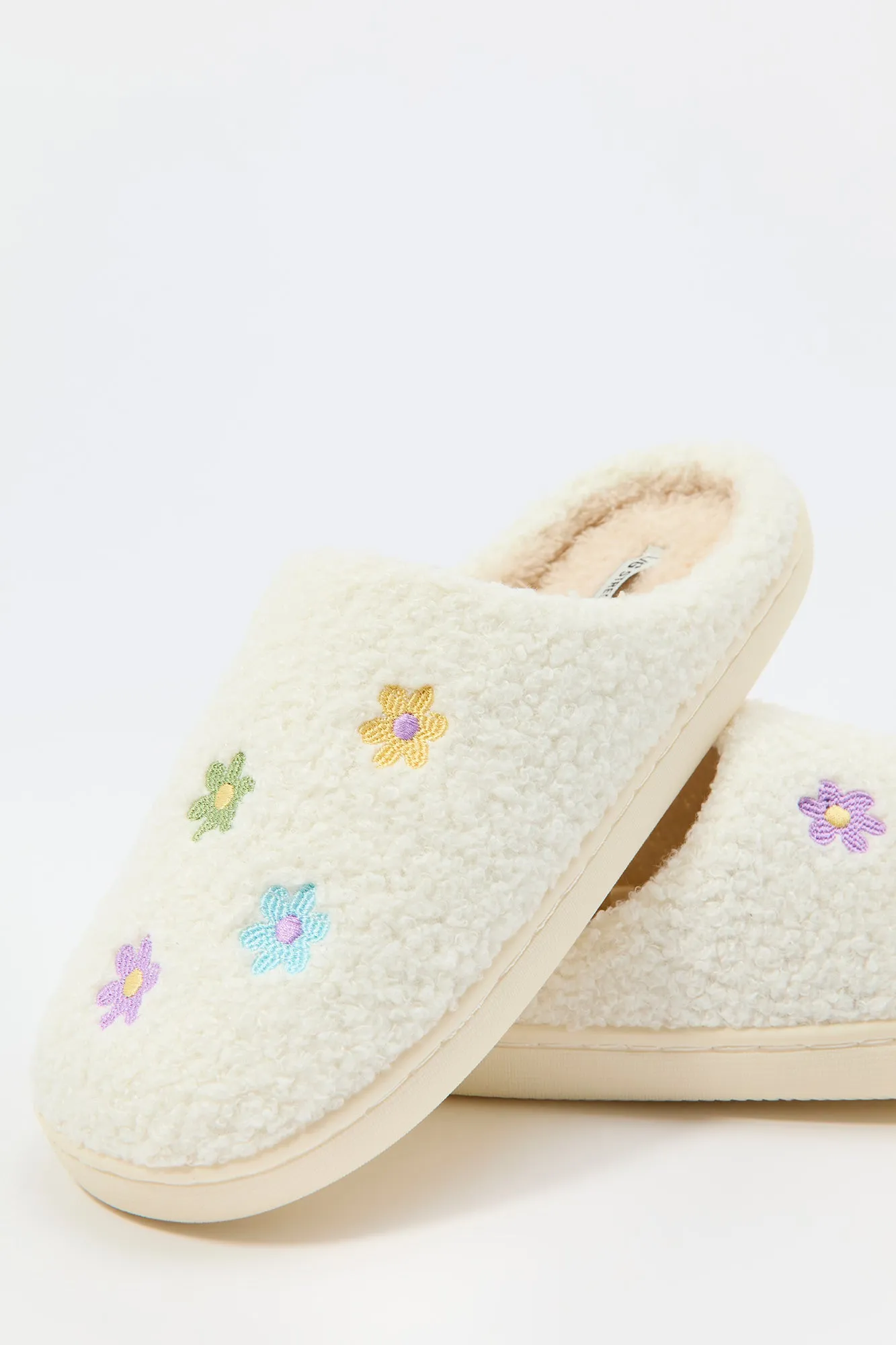 Flower Embroidered Sherpa Slipper sold by Urban Planet