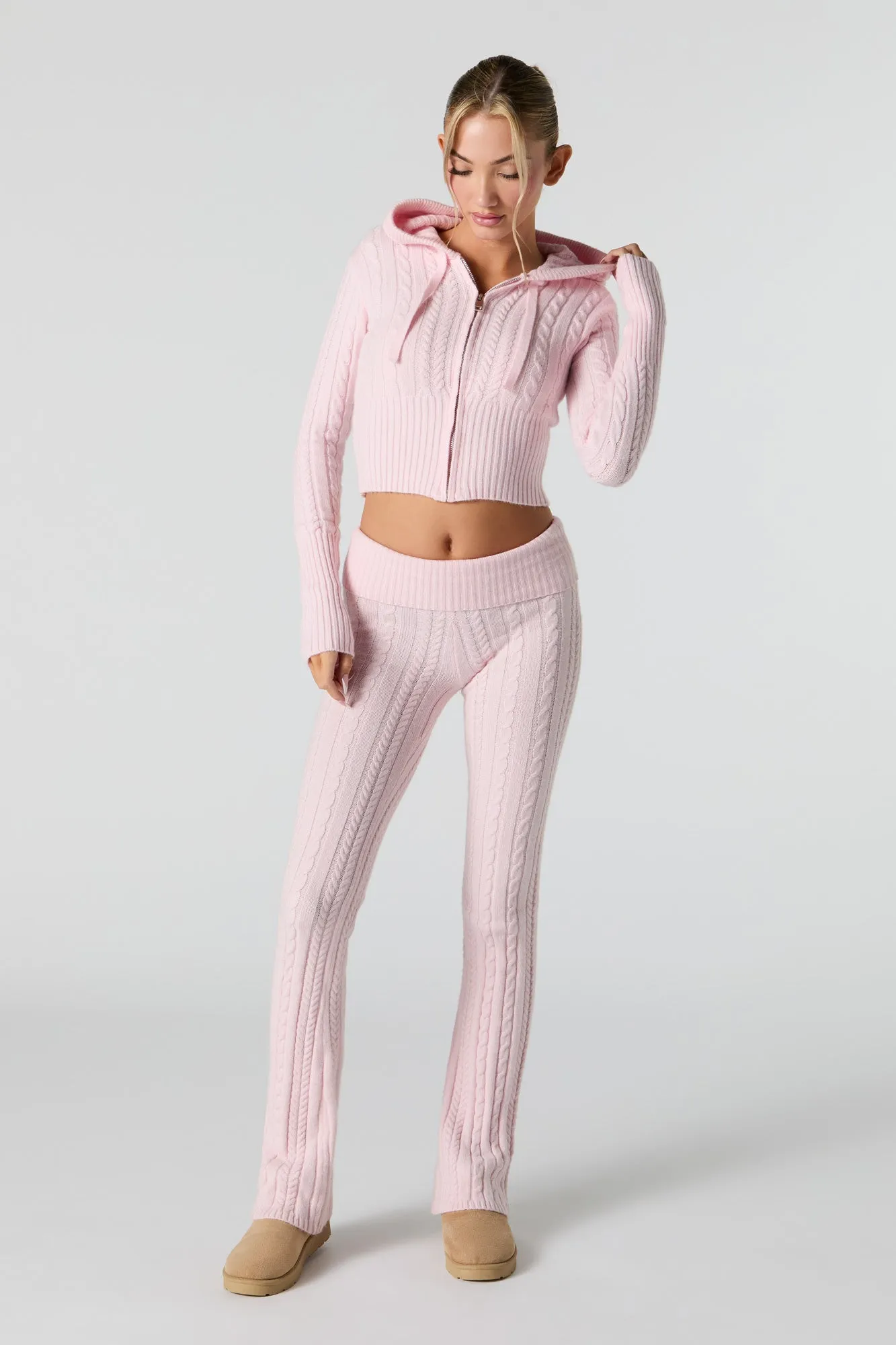 Chandail à capuchon en tricot torsadé avec fermeture à glissière sold by Urban Planet product image thumbnail 3