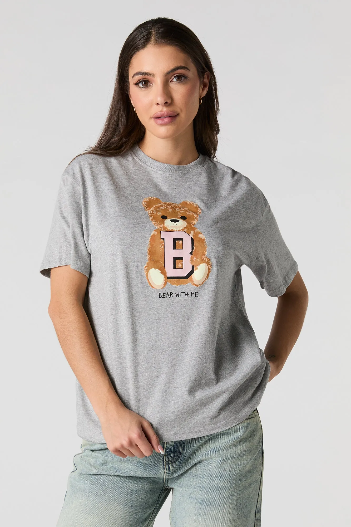 T-shirt de coupe garçonne à imprimé Bear With Me sold by Urban Planet