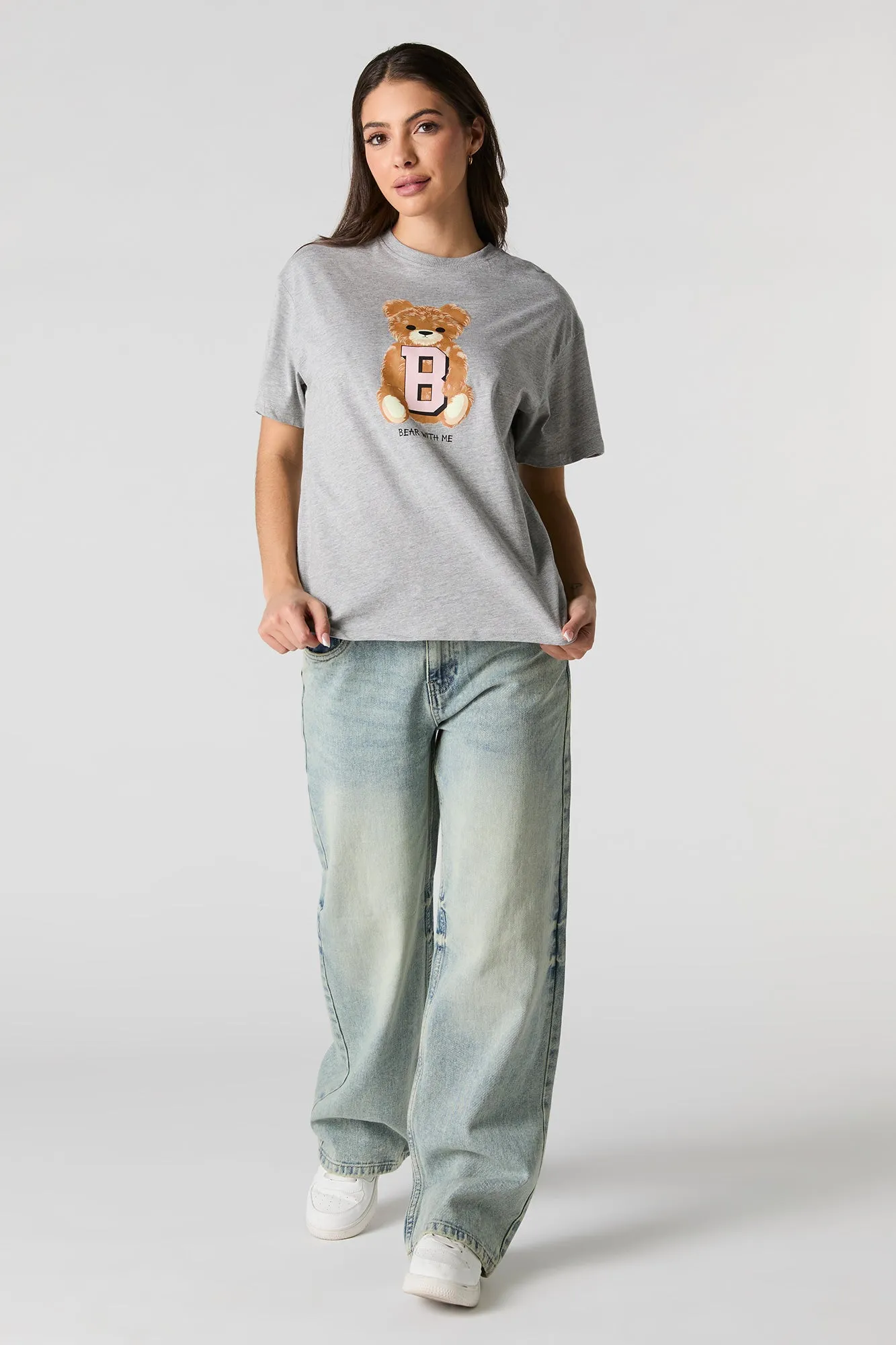 T-shirt de coupe garçonne à imprimé Bear With Me sold by Urban Planet product image thumbnail 3