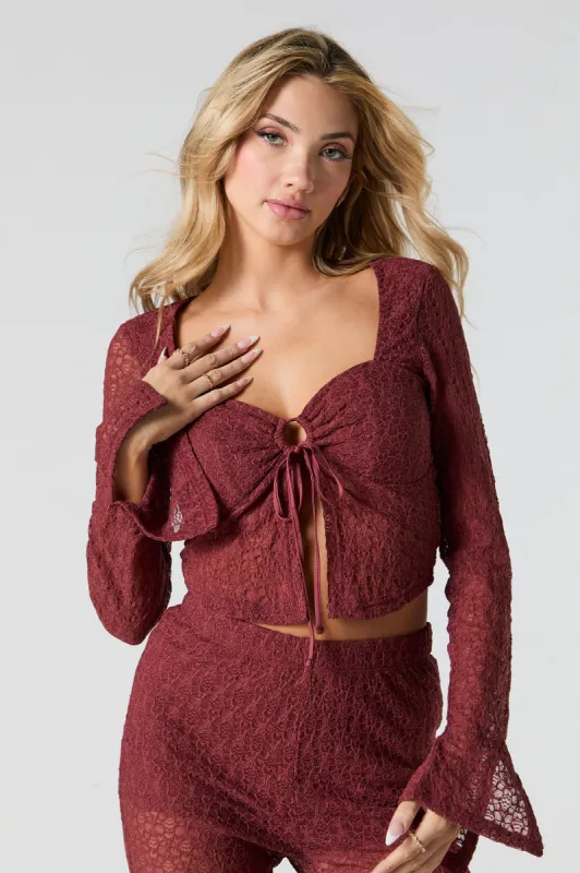 Lace Sweetheart Long Bell Sleeve Top sold by Urban Planet