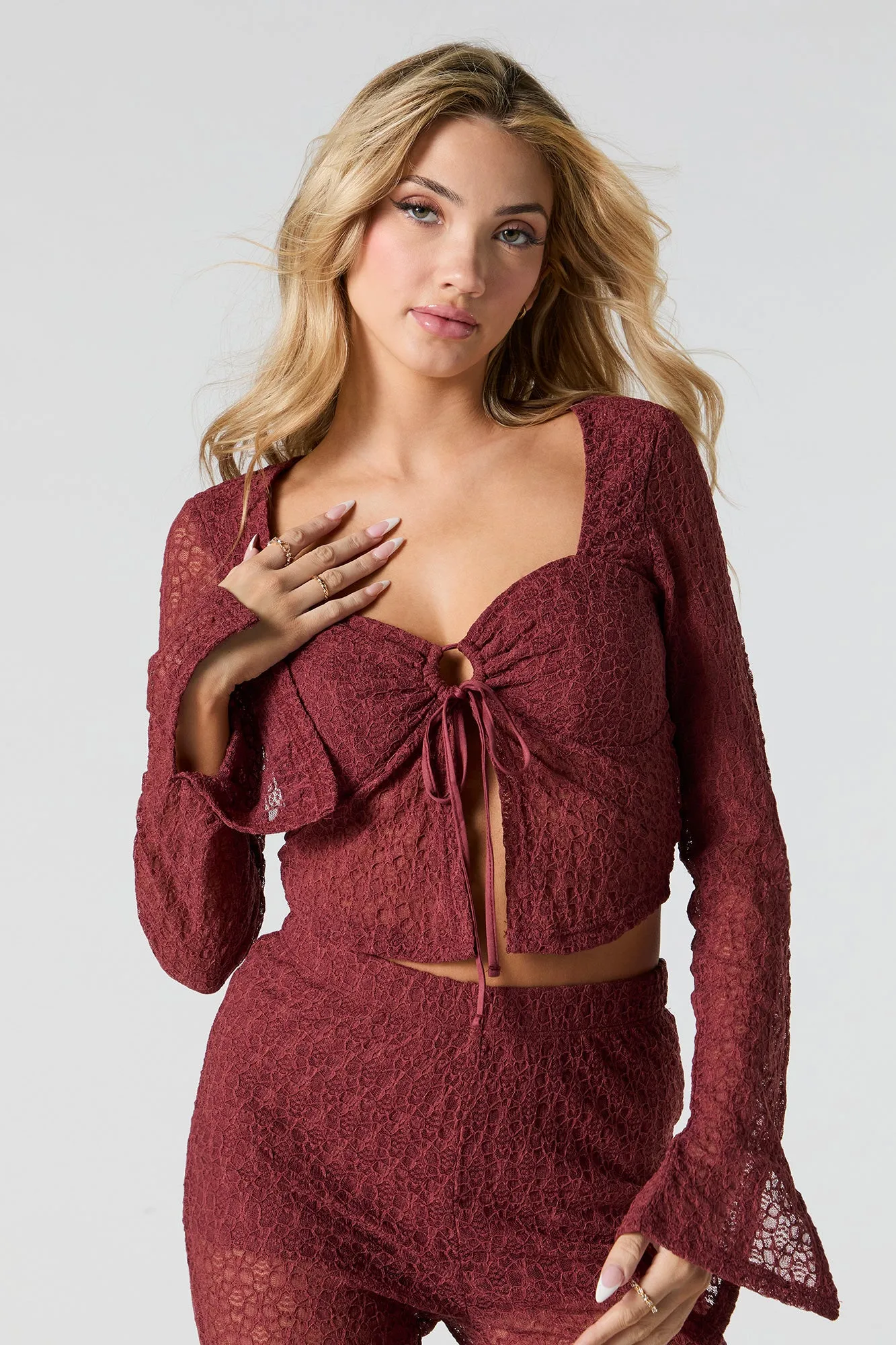 Lace Sweetheart Long Bell Sleeve Top sold by Urban Planet