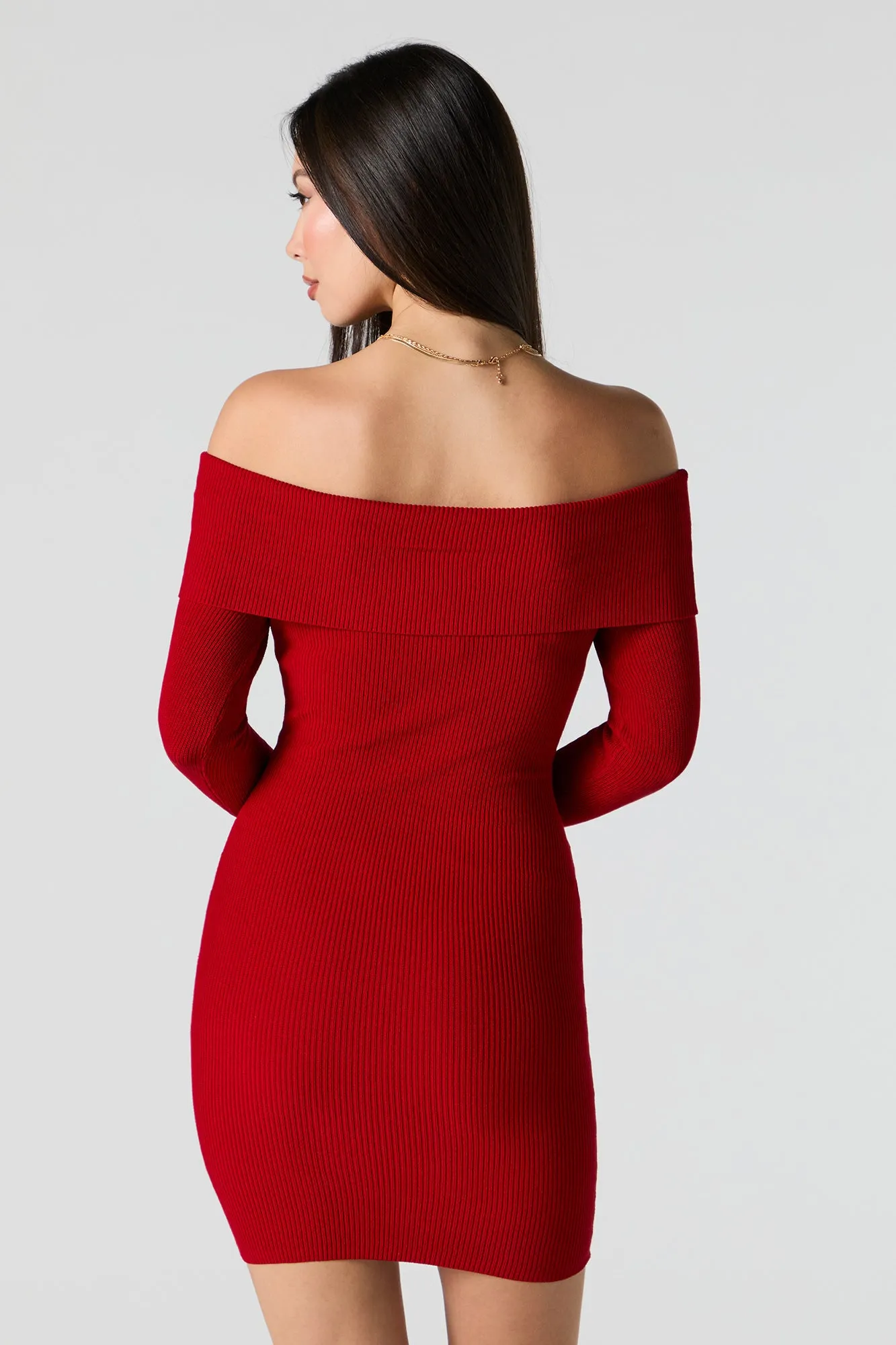 Ribbed Knit Off Shoulder Mini Sweater Dress sold by Urban Planet product image thumbnail 2