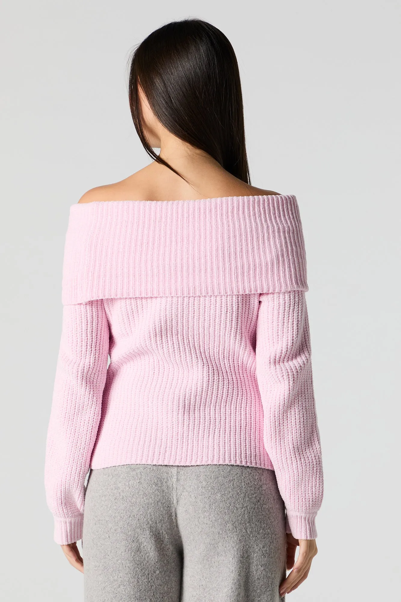 Ribbed Knit Off Shoulder Foldover Sweater sold by Urban Planet product image thumbnail 2